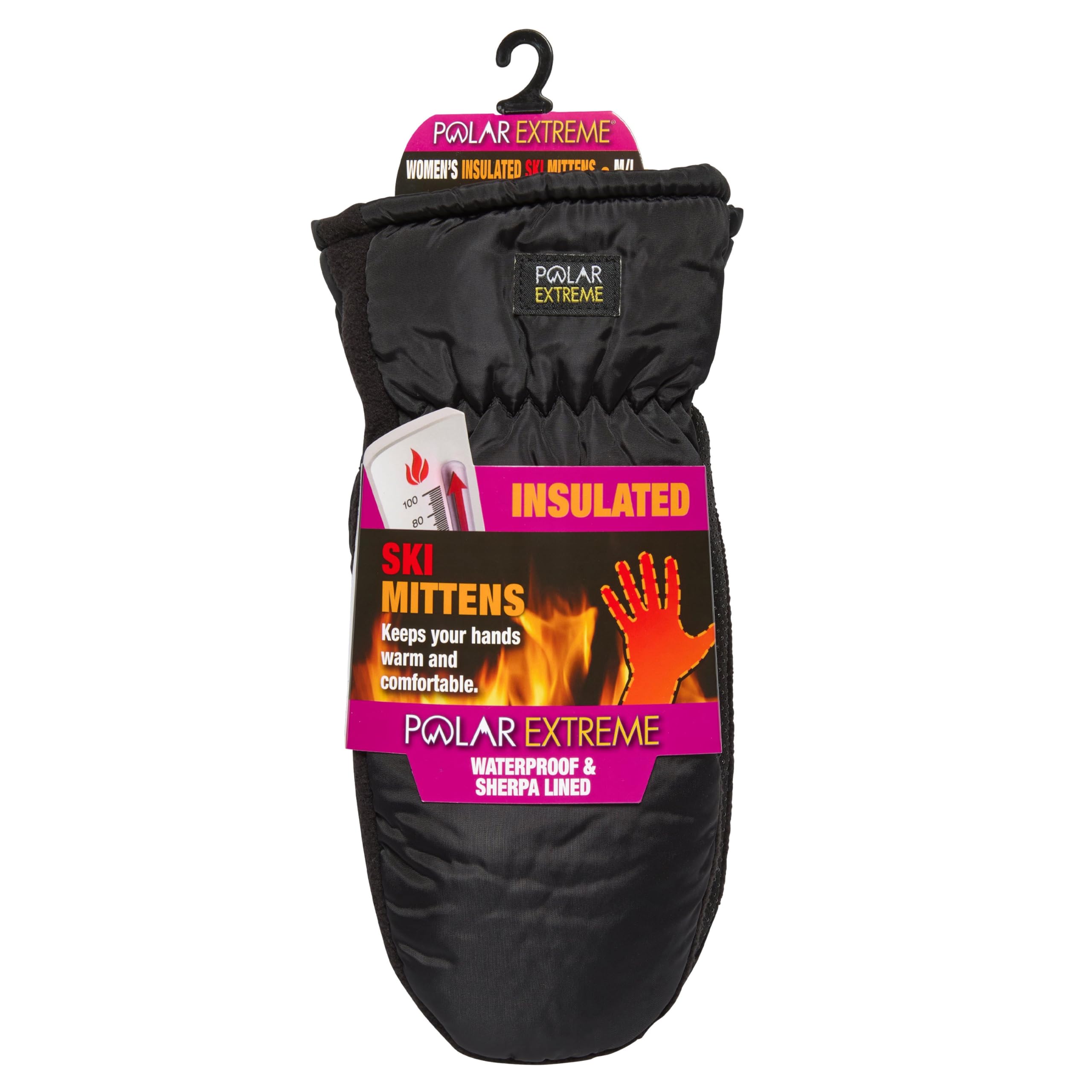 Polar Extreme HEAT WOMENS WATERPROOF SHERPA LINED SKI MITTEN M/L- BLACK