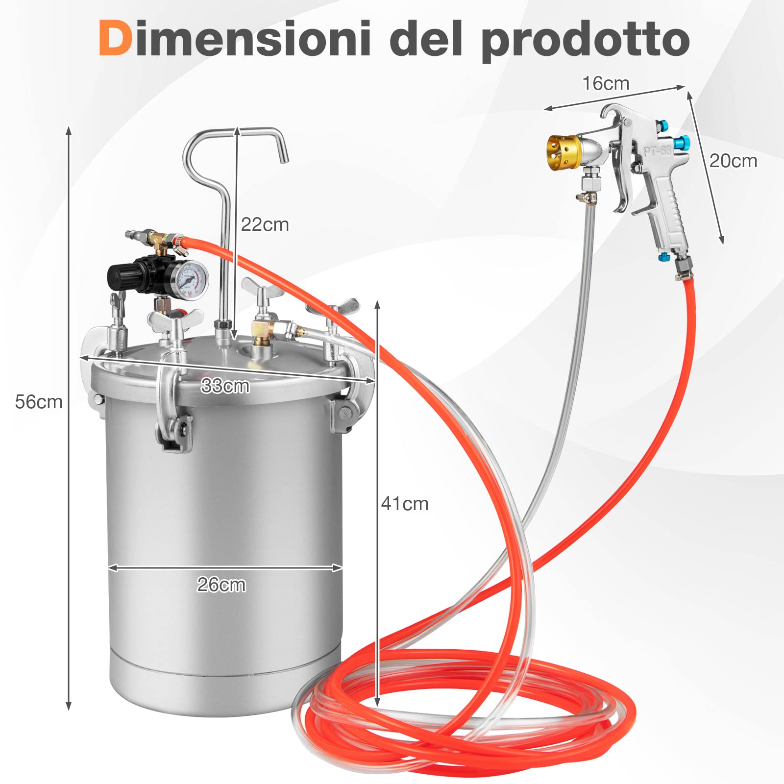 COSTWAY 15 L Spruzzatori di Vernice Alta Pressione, Serbatoio con Pistola a Spruzzo Regolabile, Flusso di Vernice e Volume d'aria, per Uso Commerciale e Domestico