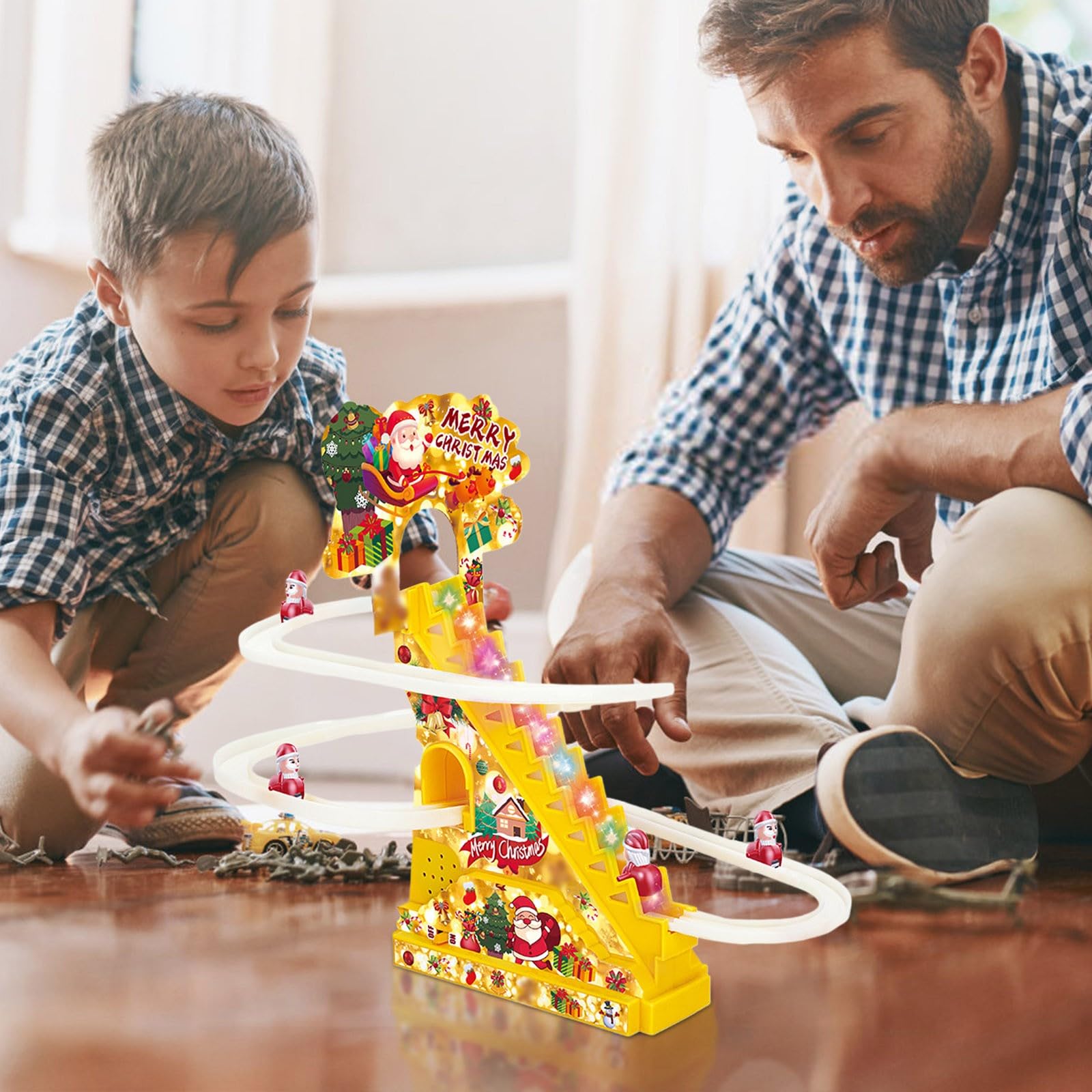 Genérico Regalo Festivo Juguete de Escalada de Papá para Navidad, Juego Carreras Escalada Papá, Juguete automático para Subir escaleras con Luces LED, Juguetes Musicales, Juguetes (C, 20X25X6cm)