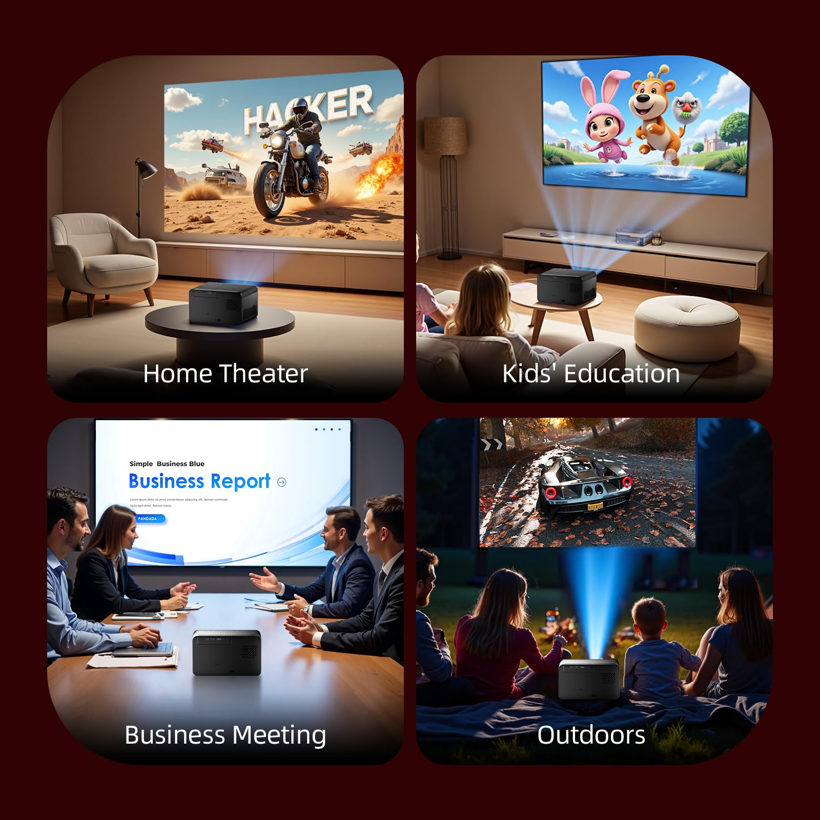 Bettdow Proiettore intelligente 4K, Full HD 1080P, autofocus/correzione trapezoidale, 900 ANSI lumen videoproiettore con WiFi6 & BT 5.0, 300 pollici, proiettore per home theater, nero