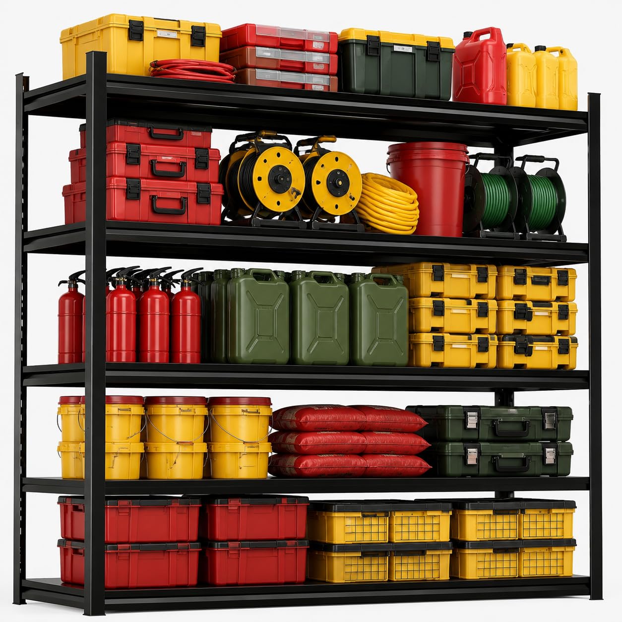 FlyDzrewt Garage Shelving, 4 Tier Heavy Duty Metal Garage Storage Shelves, Metal Shelving,3000 lbs Adjustable Standing Shelf and Thickened Double-Layer Posts for Garage,Warehouse,Basement, Black