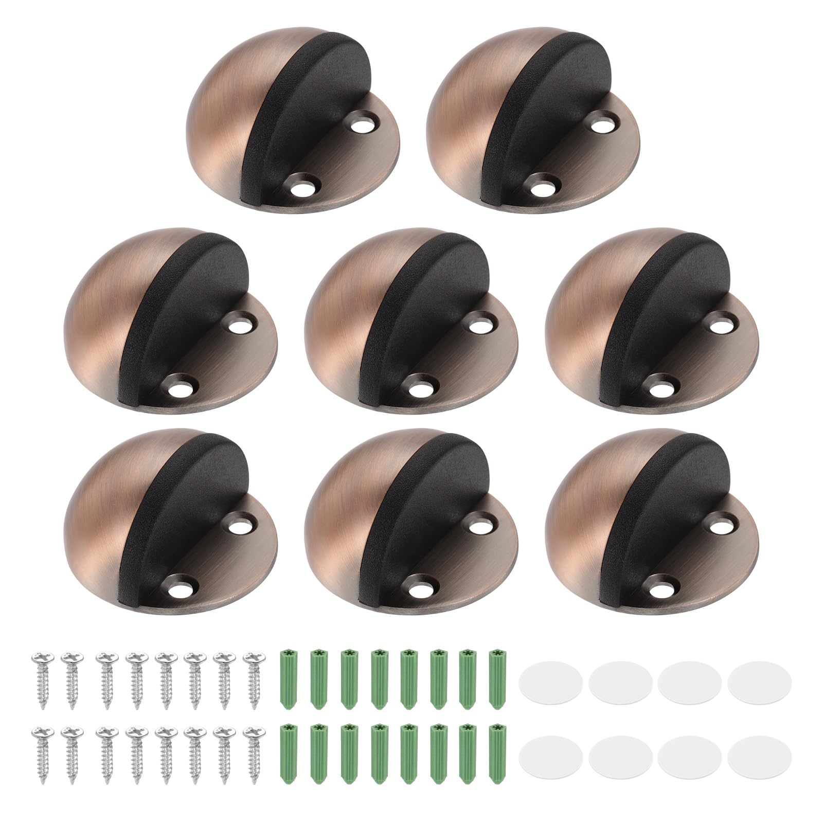 sourcing map 8 Pack Low Dome Floor Door Stop, 45mm Dia. Stainless Steel Door Stopper, Half Dome Rubber Bumper Wall Protector with Screws&Adhesive Tape for Bedroom Bathroom Office, Red Bronze โ image 1