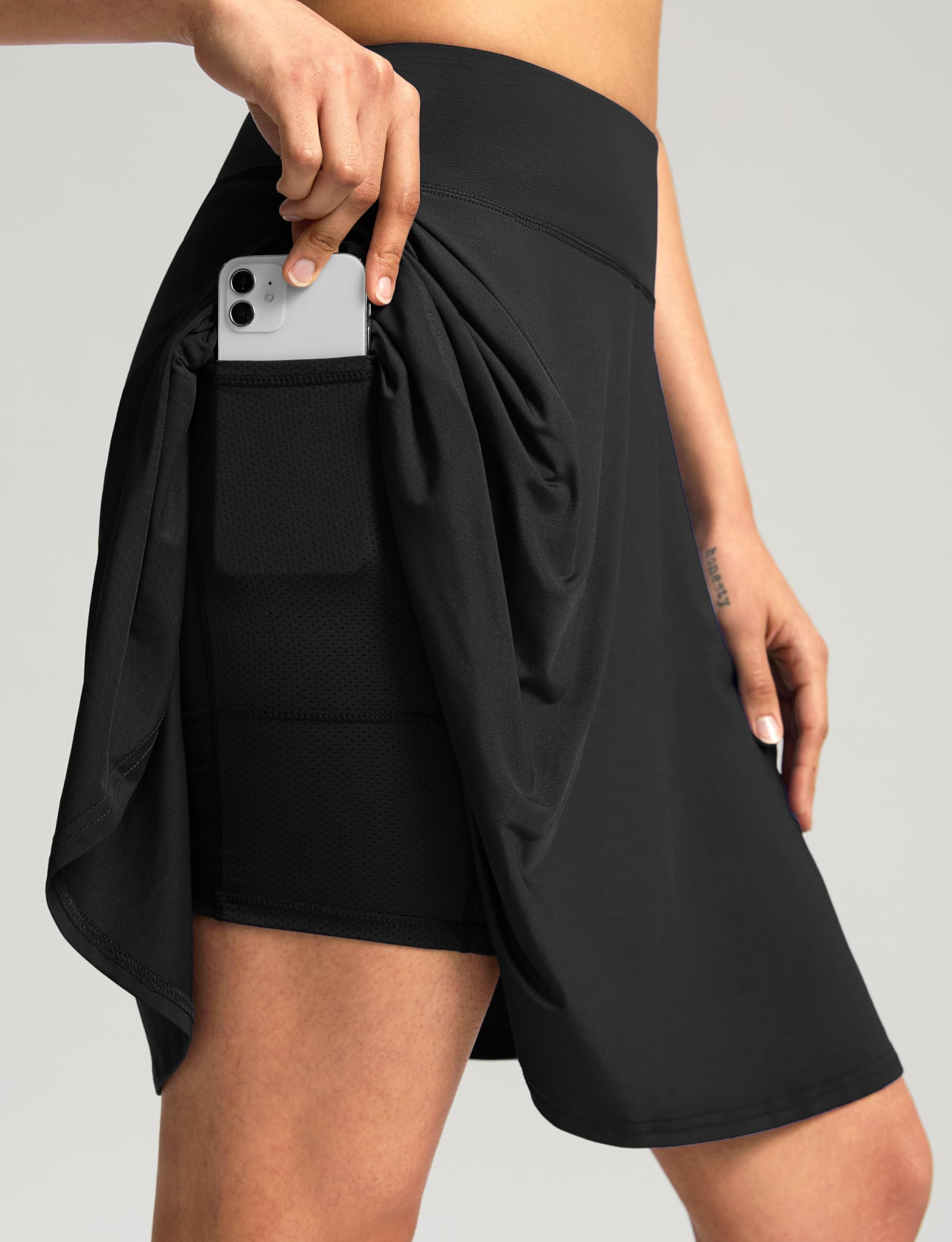 SANTINY Jupe-short longueur genou pour femme, 4 poches, taille haute, jupe de tennis et de golf avec short de 50,8 cm