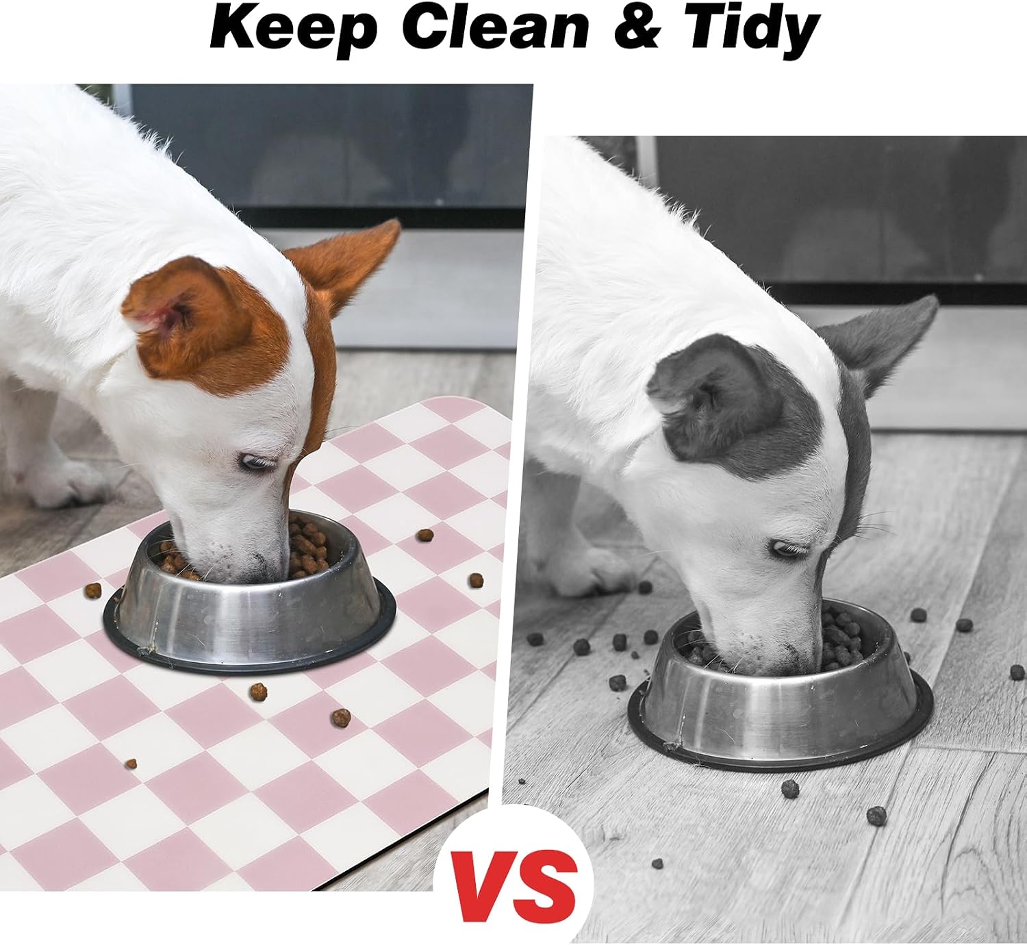 CooRug Checkered Dog Food Mat, Absorbent Leak-Proof Pet Feeding Mat, Quick Dry Cat Food Mat for Messy Drinkers 24" L x 16" W Pink