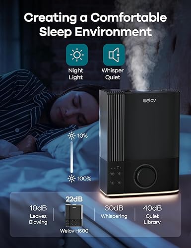 Miniatura 4 de WELOV Humidificadores de 6L para habitaciones grandes, humidificadores de niebla fría de llenado superior para dormitorio, hogar, oficina, bebé y