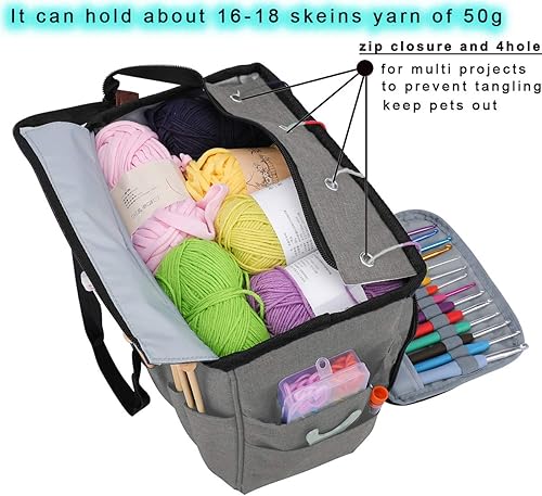 Miniatura 6 de Looen Yarn Knitting Storage Tote-Large Capacity Crochet Organizer Portable Travel Bag With Shoulder Strap Crochet Hooks Case for Unfinished Bulk