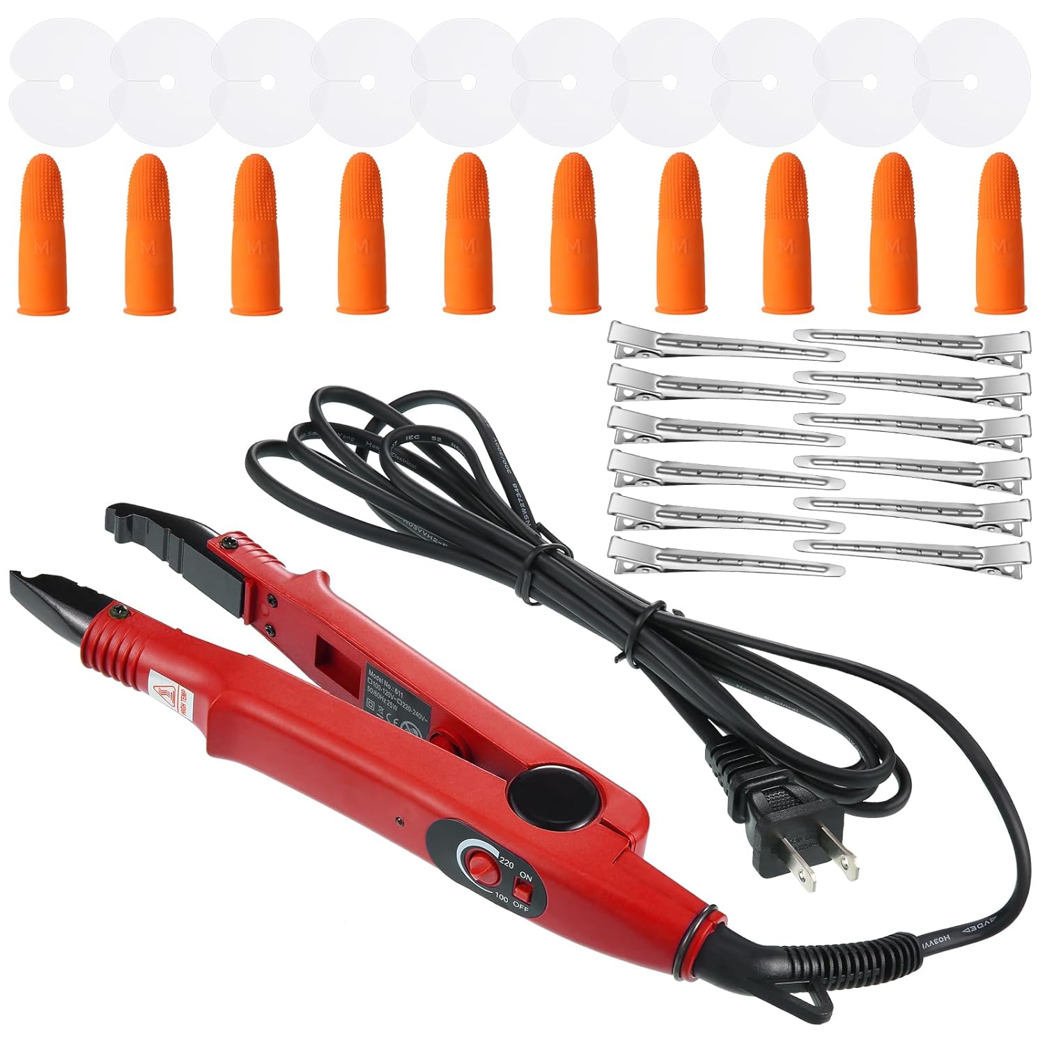 Hair Extensions Iron Fusion Keratin Hair Extensions Heat Tool Heat Connector Wand with Fusion Glue Protector Template Hair Clip Finger Protector 2 Bag Keratin Glue Granule Bead(Blue)