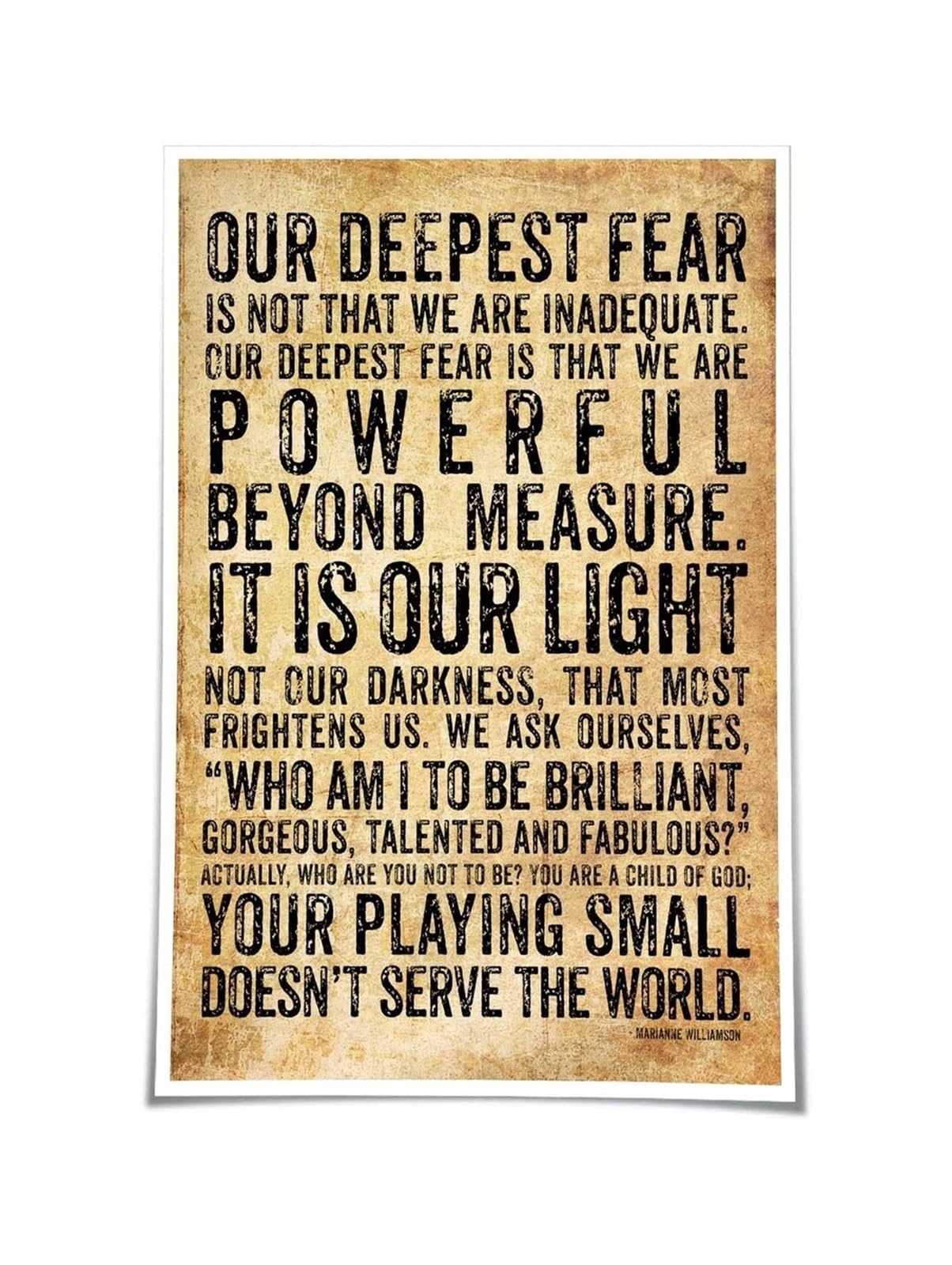 FNYUVNFAF It Is Our Light Not Our Darkness Wall-Art Our Deepest Fear Poem Inspirational Poetry Print Home Office Wall Decor