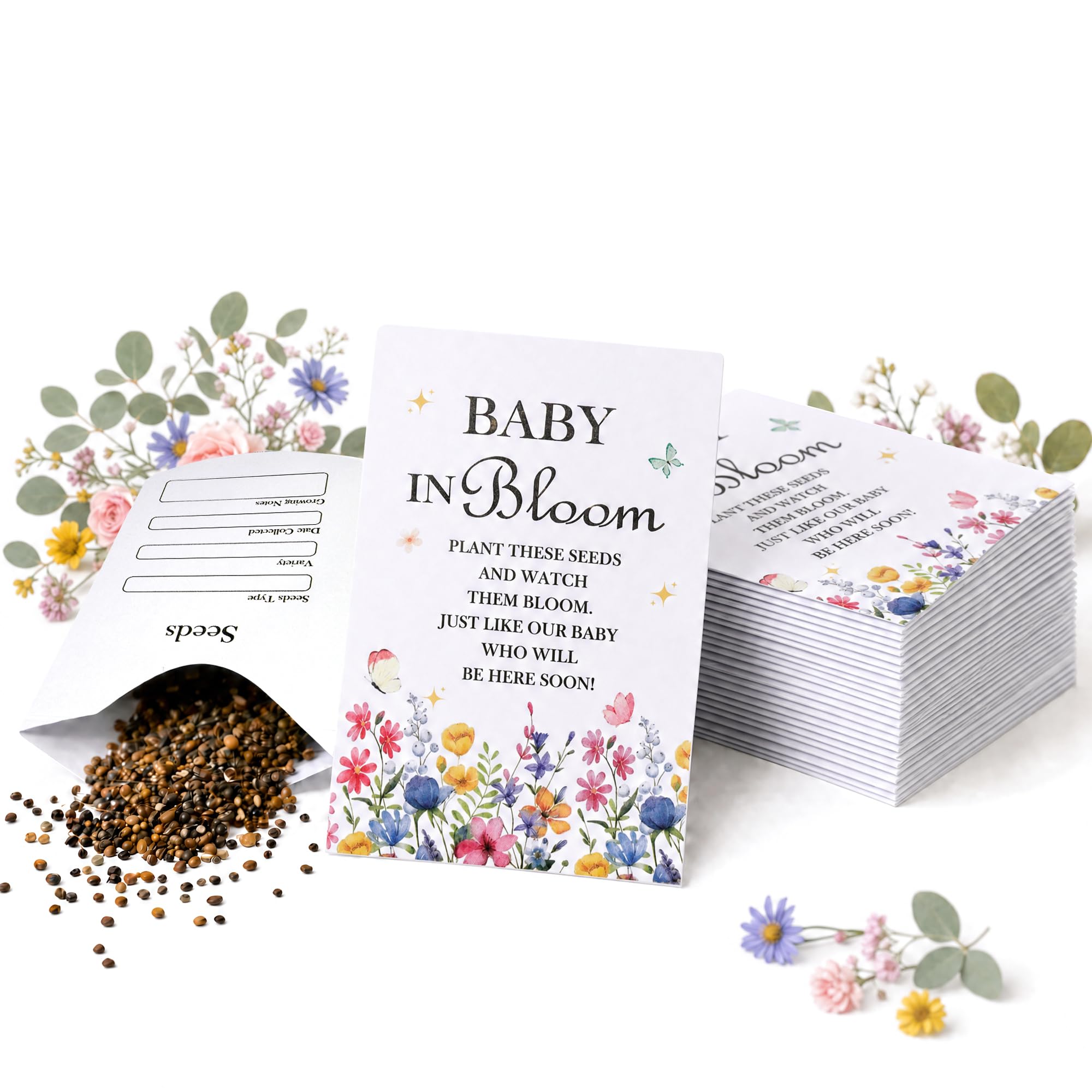 Baby in Bloom Seed Packets 100PCS, Baby Shower Favours Gifts — image 1