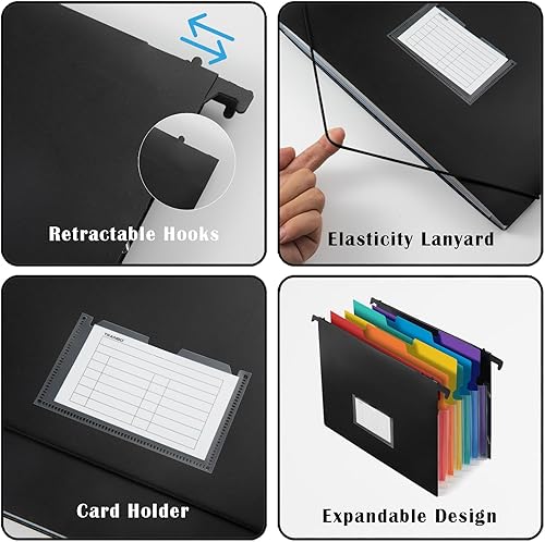 Miniatura 2 de TRANBO - Carpetas colgantes expansibles 2 en 1 para archivador, organizador de archivos de acordeón colgante con gancho retráctil, pestaña de corte
