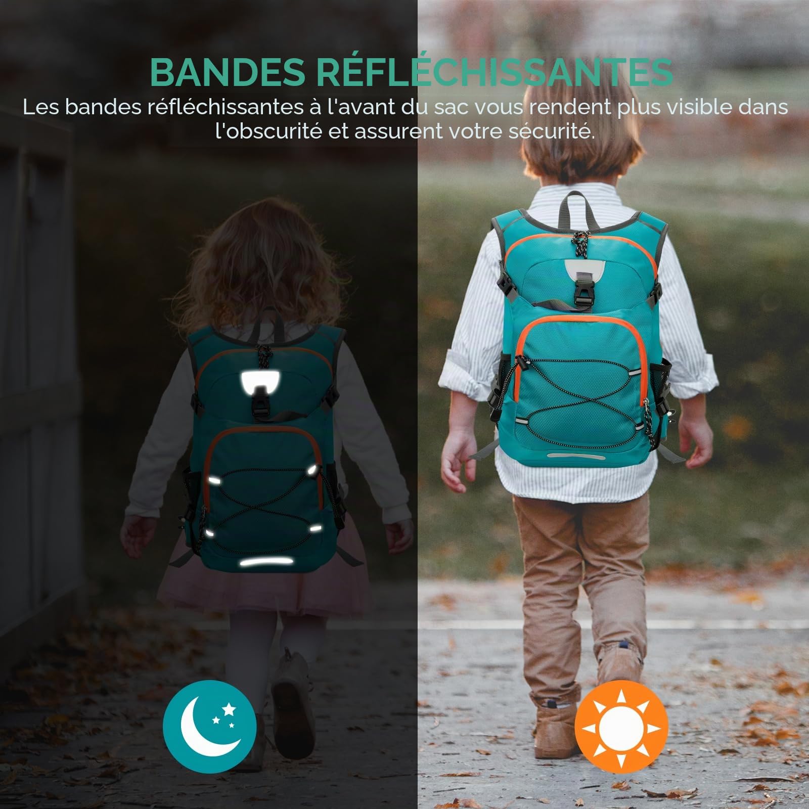 Cozary Sac à Dos Enfant 18L Extérieur, sac à dos de Randonnée Confortable avec Bandes Réfléchissantes Fille de 6 à 12 Ans, Imperméable pour Garçons & Filles Outdoor, École, Sport et Voyage