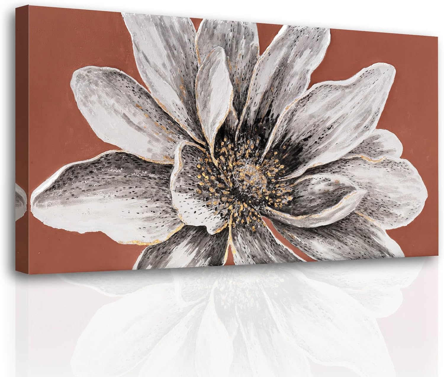 ZHENGYIN Hand-Painted White Flower Canvas Wall Art, Textured Floral Artwork, Modern Farmhouse Wall Decor for Bedroom Living Room Entryway, 20×40 in