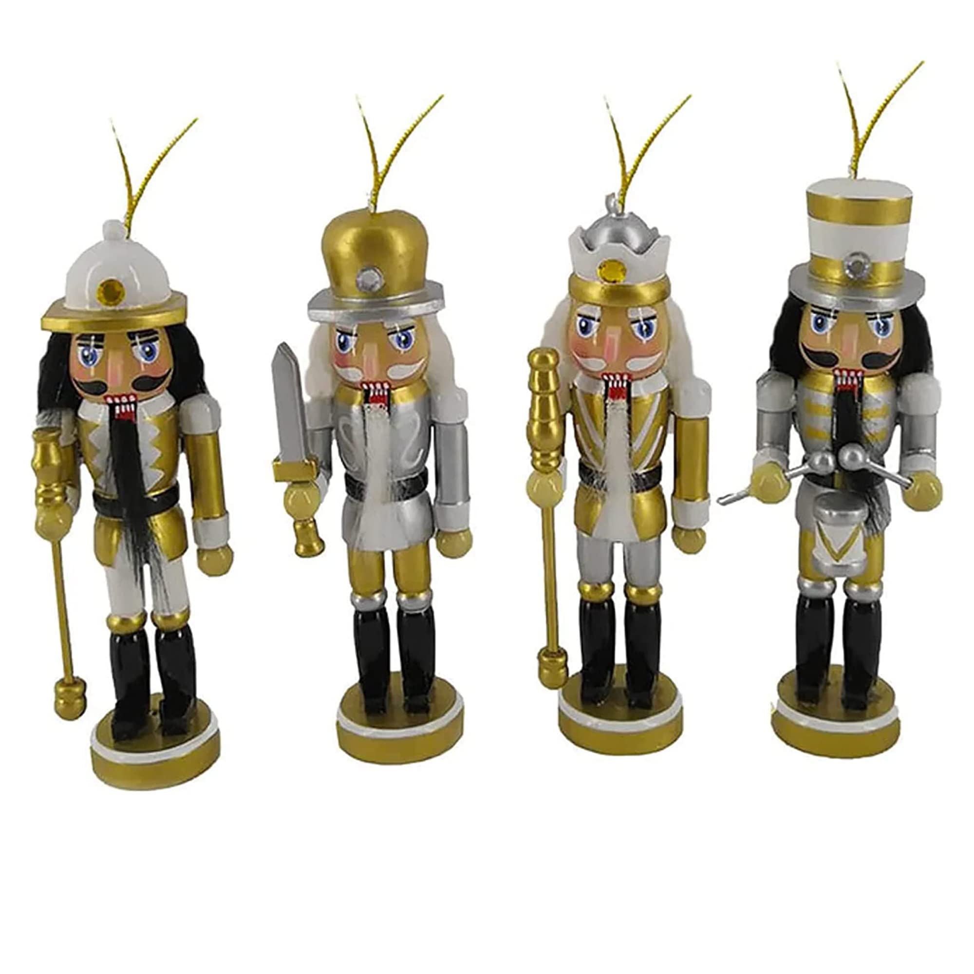 Nutcracker Ballet Gifts, Mini King Soldier Nutcracker Christmas Ornaments Set, Wooden Figure Decoration for Tree, Holiday Home Décor, 5 Inch, Set of 4