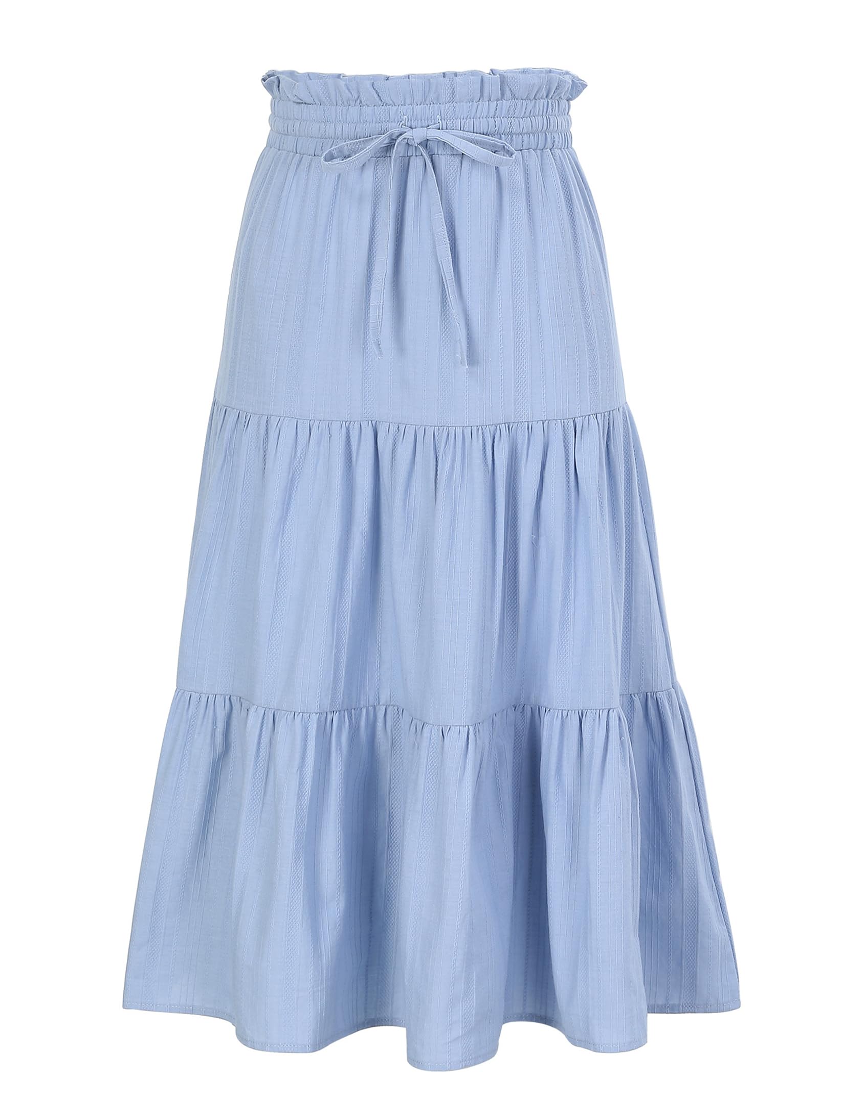 Kukume Maxi Skorts Skirt for Girls Button Front High Waisted Long Skirt with Belt Ruffled Skirts with Pocket 3-12Years