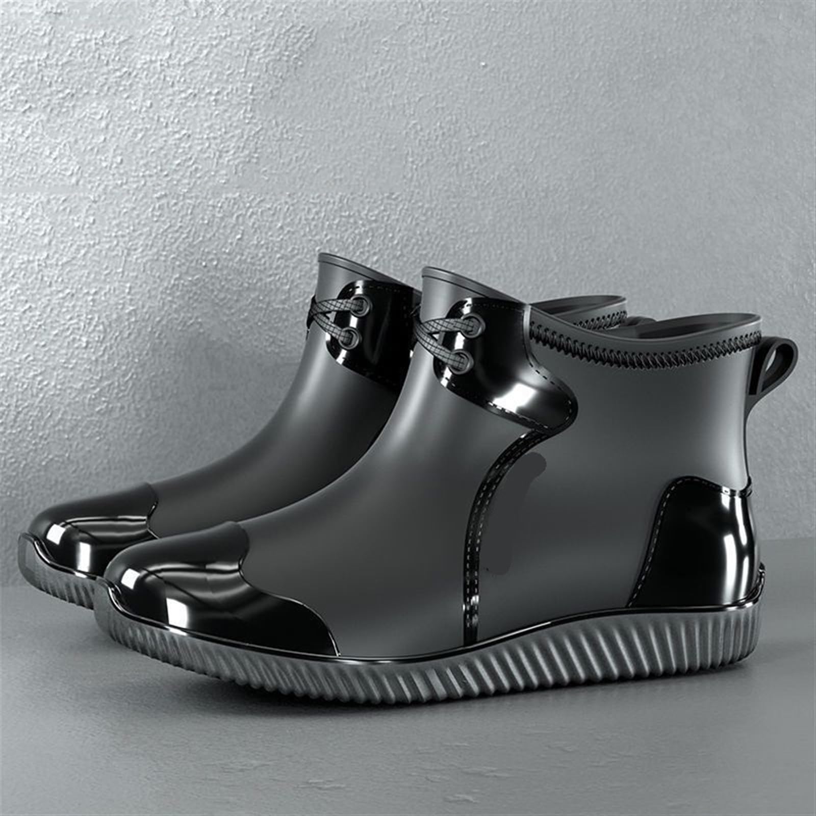 Stivali Pioggia Uomo Stivali da pioggia da uomo Stivali da lavoro in gomma impermeabili Scarpe comode da passeggio for uomo Stivali corti(Green-Fur,44)