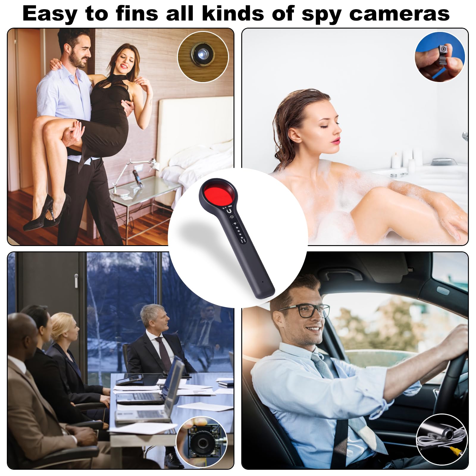 Camera Detector, Hidden Spy Camera Finder, Bug Detectors for Hotel, Bathroom and Travel, GPS Tracker Wireless Signal Scanner, 4 Levels Sensitivity,Anti-Theft Ink