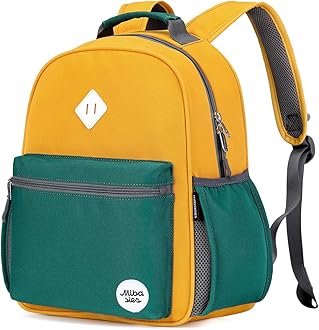 mibasies Kids Backpack for Boys, Kindergarten Backpack School Bag for Toddler Boys Age 5-8, Yellow Green