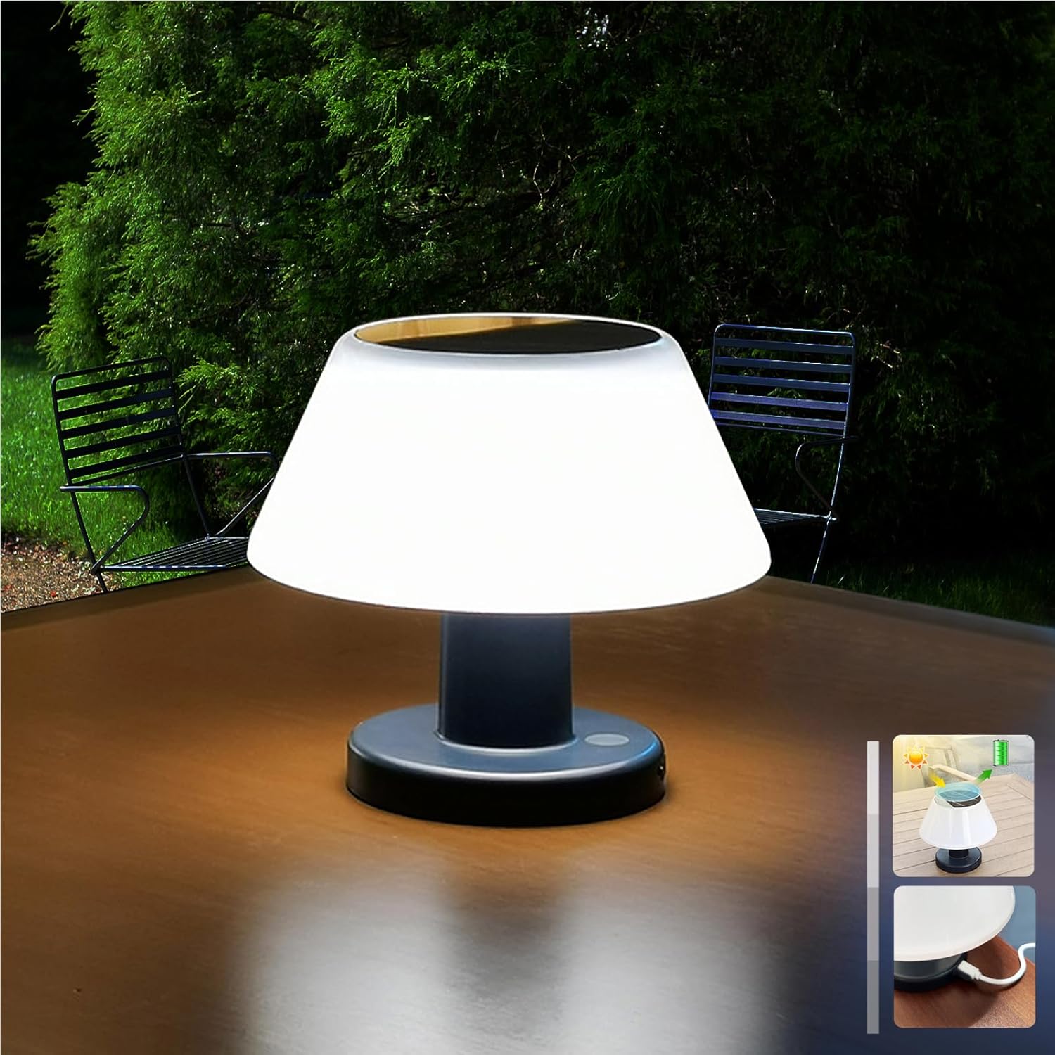 Rechargeable Solar Table Lamp 4-Level Brightness Solar Powered & USB Battery Operated Patio Table Lights with Switch Outdoor/Indoor Waterproof Cordless Lamps LED for Camping Restaurant Home