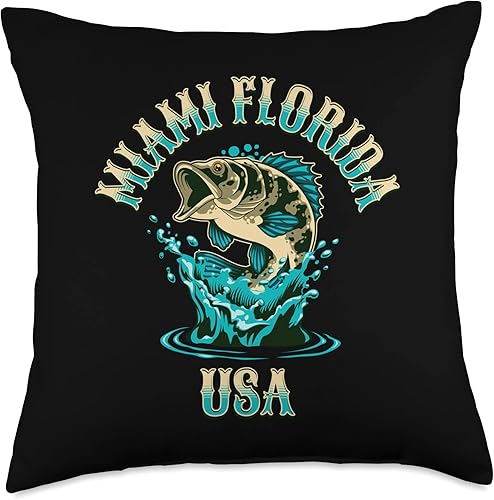 Miami Florida USA Fishing Design Throw Pillow