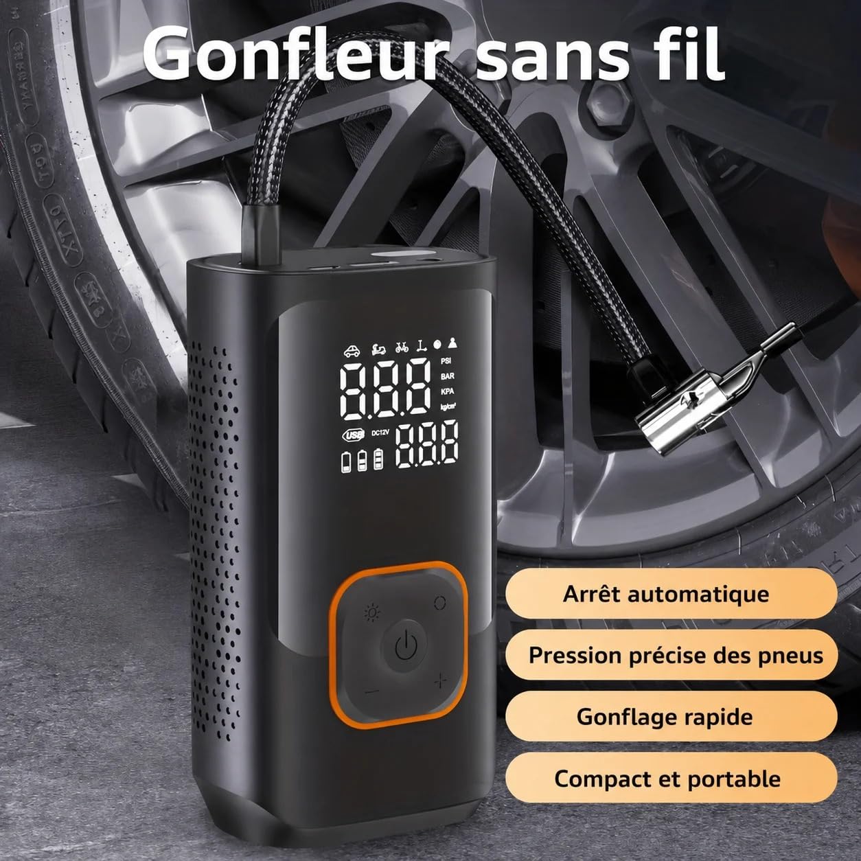 Inflador Ruedas Coche Inflador de neumáticos portátil, compresor de Aire, Bomba de Aire inalámbrica de 150PSI con manómetro Digital y luz LED Compresores de Aire portátiles