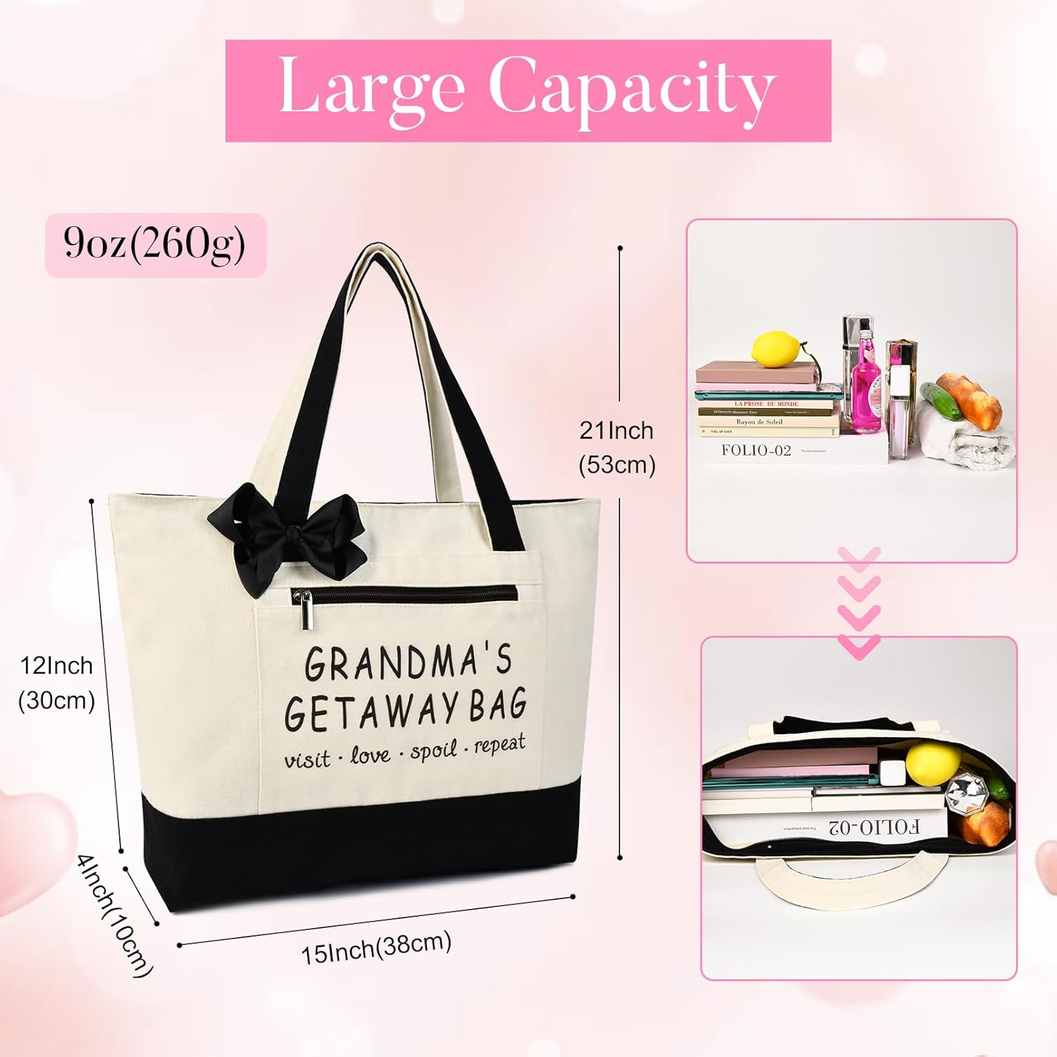 Grandma Brithday Canvas Tote Bag for Shopping Travel, Mothers day Gifts, Christmas Gifts for Grandma from Grandkids - Image 2