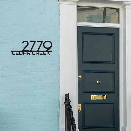 Miniatura 3 de Letrero de metal personalizado con número de casa, letrero decorativo de pared personalizado para dirección del hogar, placa moderna de acero