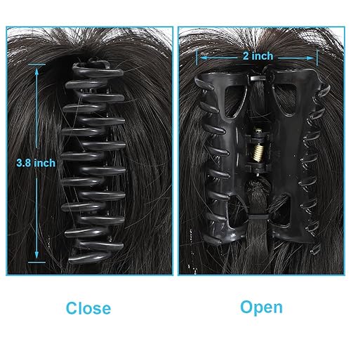 Miniatura 4 de Moño desordenado con clip de garra para mujer, extensión de cola de caballo corta y alta, estilo recogido, pelo sintético para niñas (negro marrón)