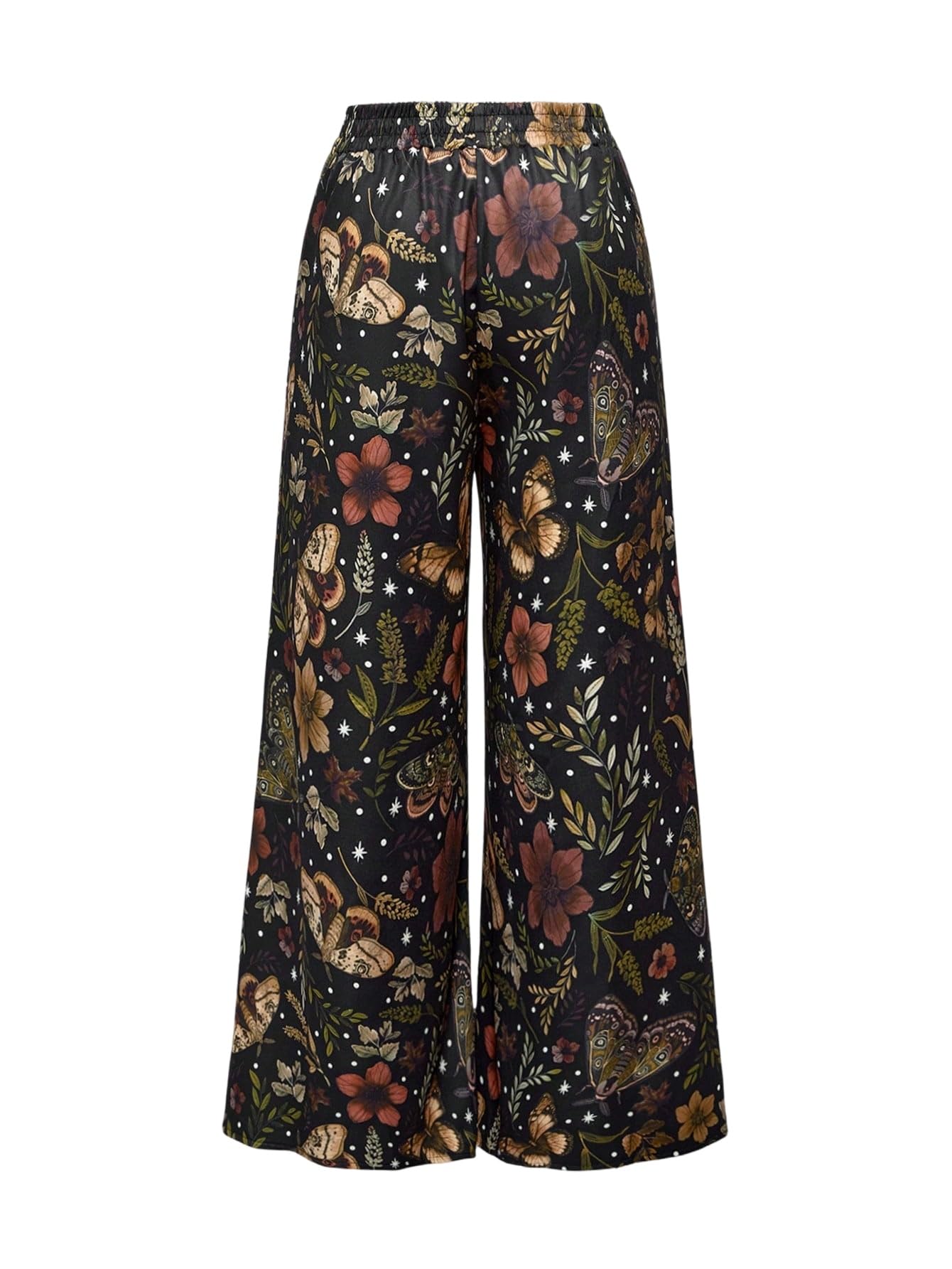 SweatyRocks Szerokie spodnie damskie, eleganckie kwiaty, szerokie nogawki, moda zimowa, spodnie damskie z gumowym ściągaczem, wygodne spodnie rekreacyjne
