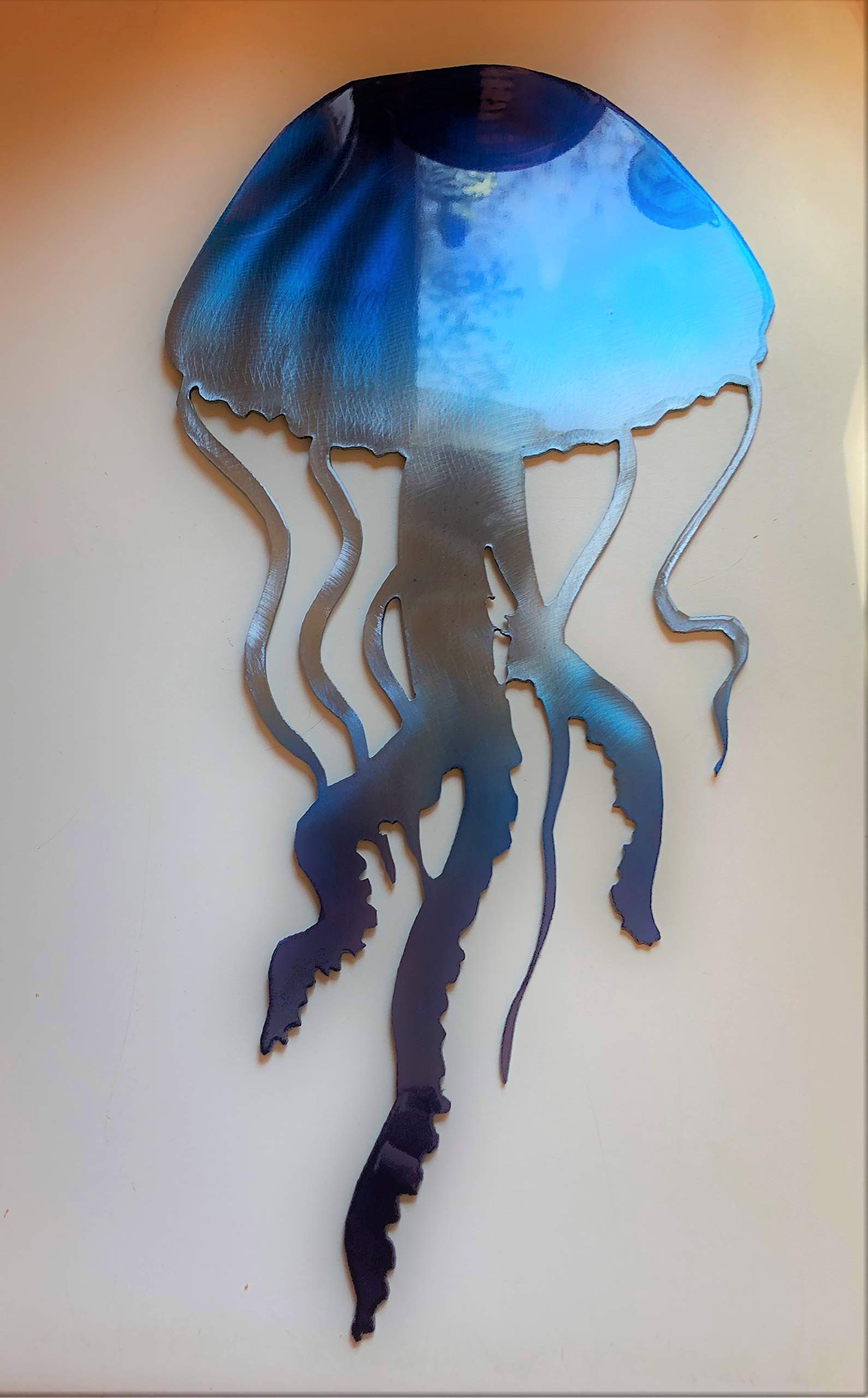 Jellyfish Metal Wall Art Accent Blue Tinged or NEW Teal or Purple Tinged 16