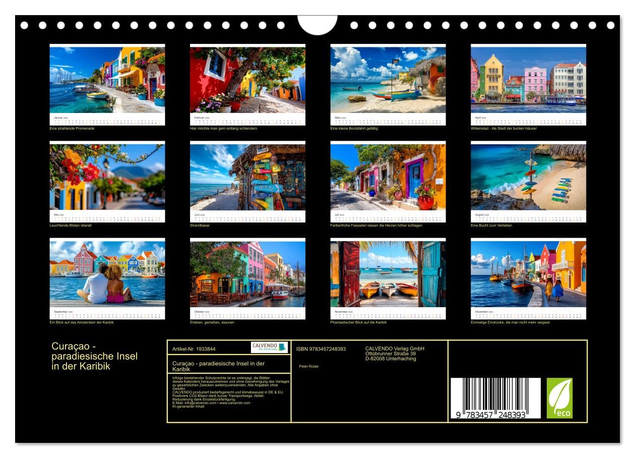 Curaçao - paradiesische Insel in der Karibik (Wandkalender 2026 DIN A4 quer), CALVENDO Monatskalender: Balsam für die Seele - Sonne, Strand, Meer, Willemstad.