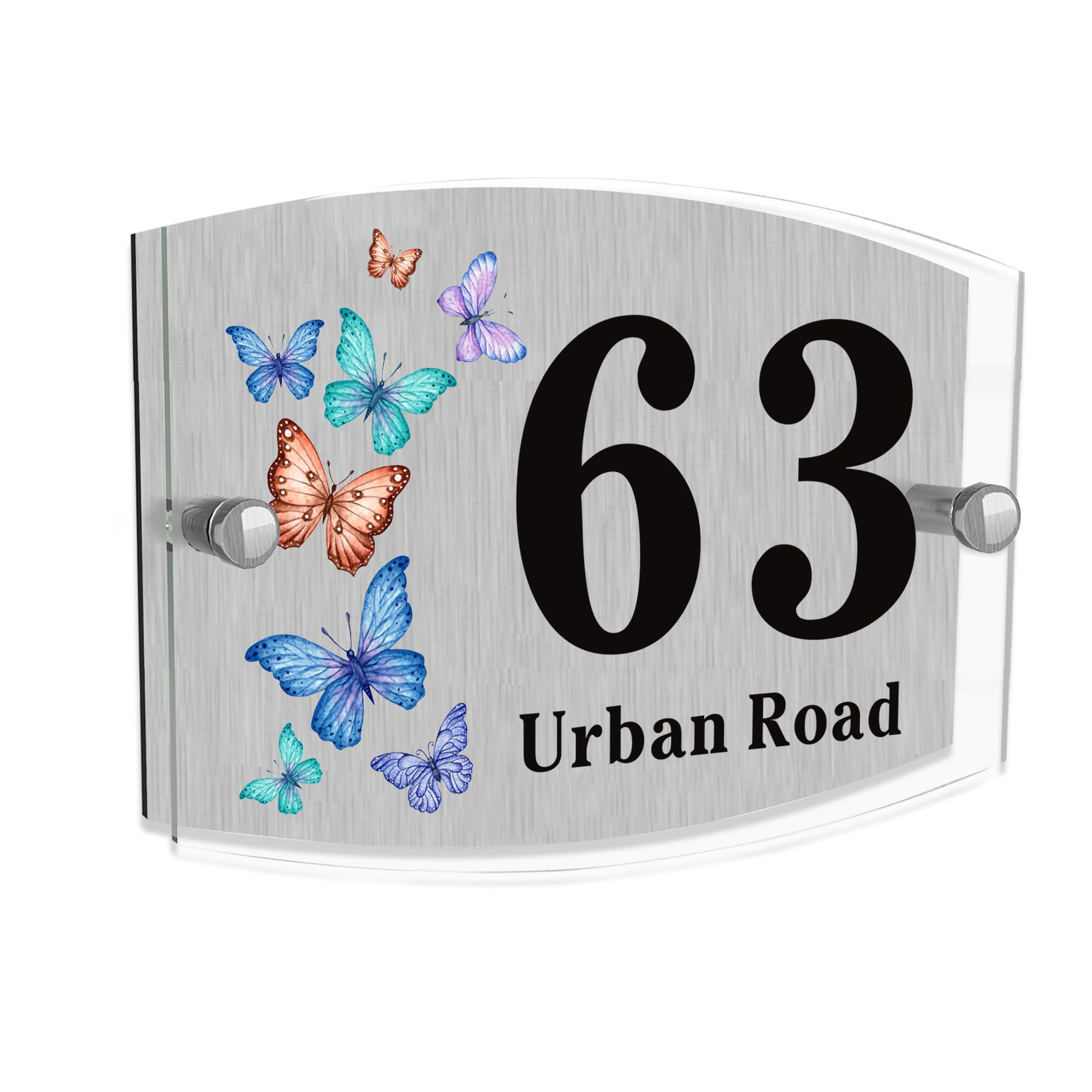 House Numbers Plaques Personalised Door Number Plaques for Wall Acrylic Gate Sign Door Plate with Any Street Number & Address Custom Modern Glass Effect Outside Decoration (Design5, Arc)