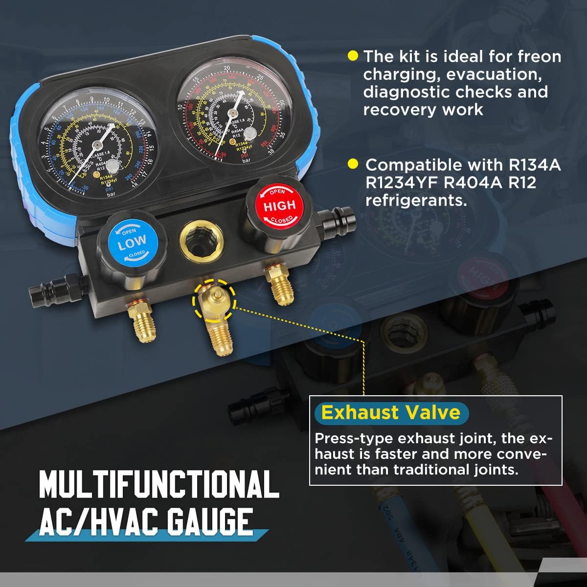 Buy AC Gauges Set R134A R1234YF R404A R12 Refrigerant Recharge Kit