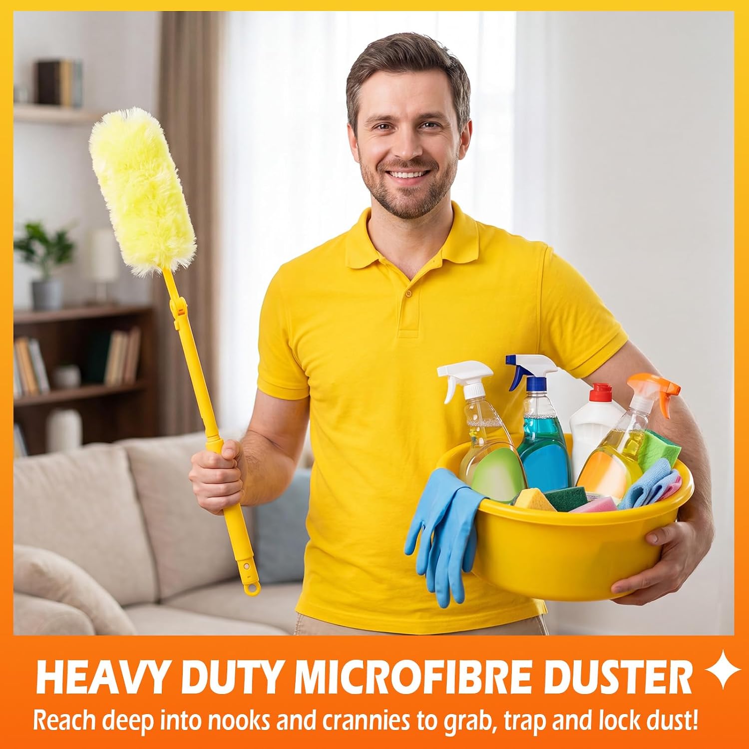 100 Count Heavy Duty Duster Refills with 3 ft Extendable Handle + 1 Handle, Multisurface 360° Larger Size with 4X Microfibers Feather Dusters, Unscented Disposable Dusters for Cleaning