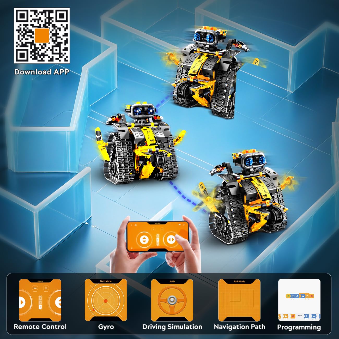 HiWEEGO Technik Roboter für Kinder Bausatz - 5-in-1 mit Fernbedienung und App Steuerung | 520 Stück RC Wall Roboter/Tech Robot Wiederaufladbarer Geschenke für 6-12+ Jahre alte Jungen Mädchen