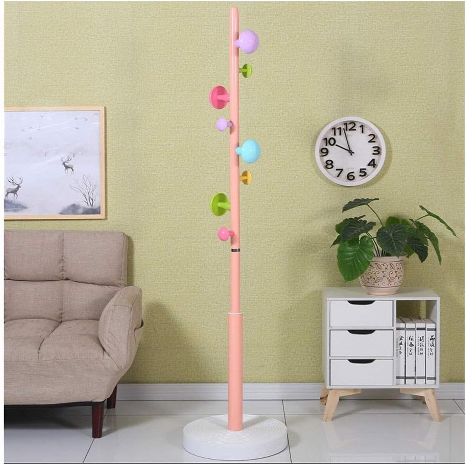 KIJyfgTR Coat Rack Free Standing Coat Rack, Metal Coat Hat Tree Coat Hanger Holder Coat Hook Entryway Hall Tree With 8 Hook(Pink)