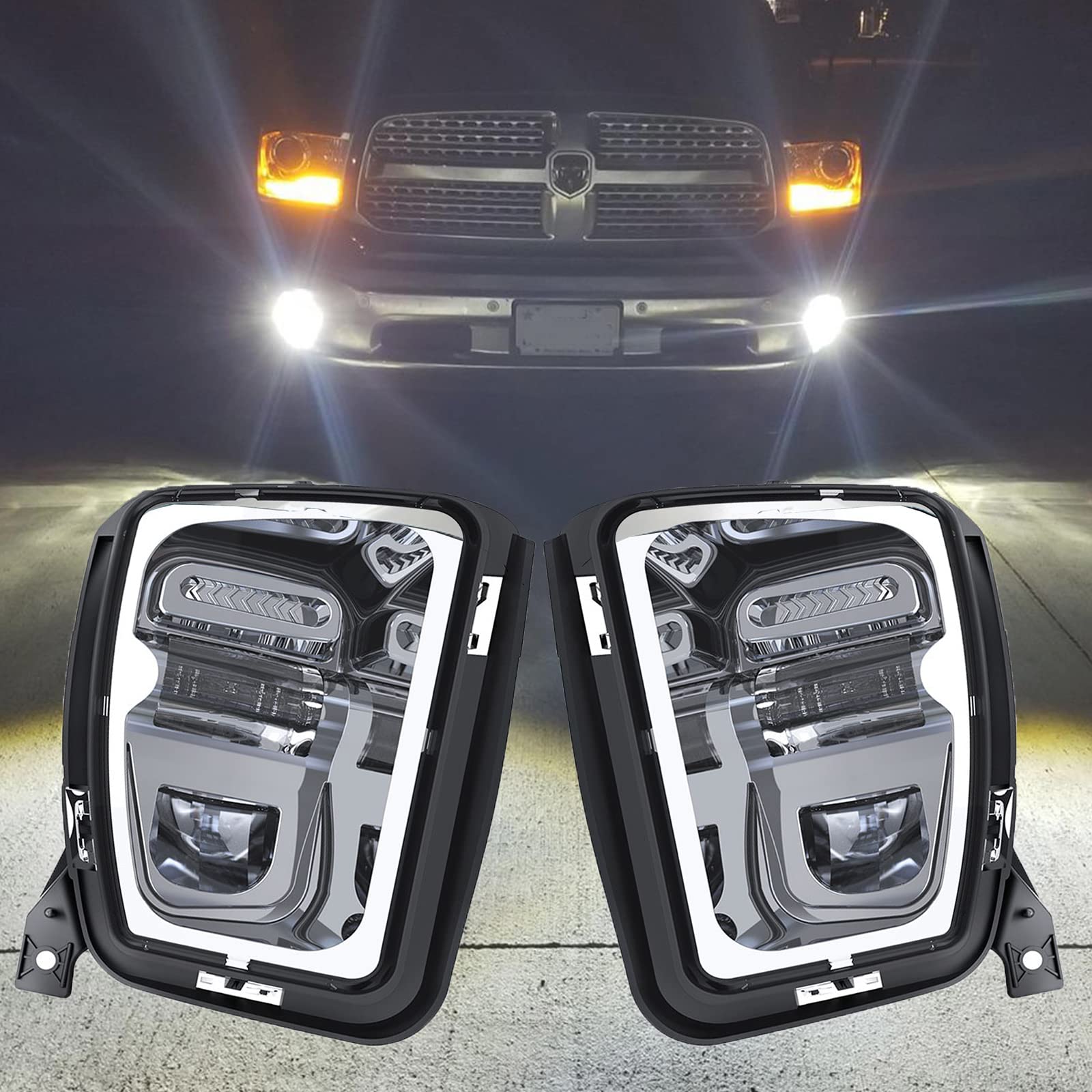 KMFCDAE Upgraded 48W LED Fog Lights for Dodge Ram 1500 2013 2014 2015 2016 2017 2018 Bumper Driving Fog Lamps Replacement - 1 Pair Silver