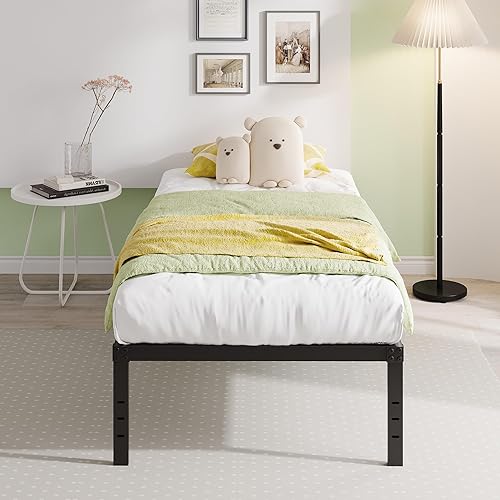 Miniatura 7 de EMODA Marcos de cama de plataforma individual XL de 16 pulgadas no necesita somier marco de cama de metal resistente sin ruido fácil montaje negro