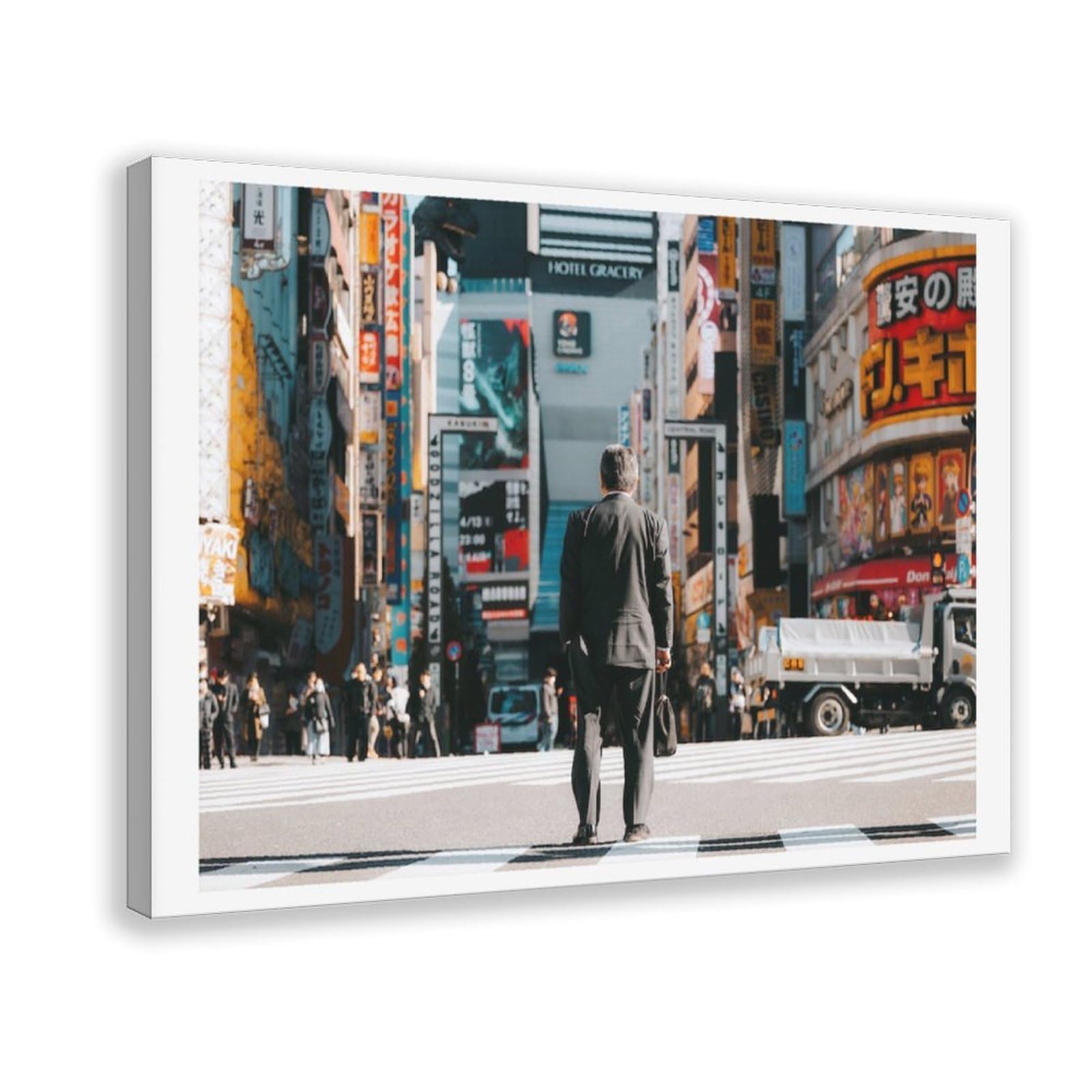 HEYANM Tokyo Street Print Shinjuku Salaryman Art Canvas Poster Wall Art Paintings for Living Room Bedroom Decoration Frame 20x30inch