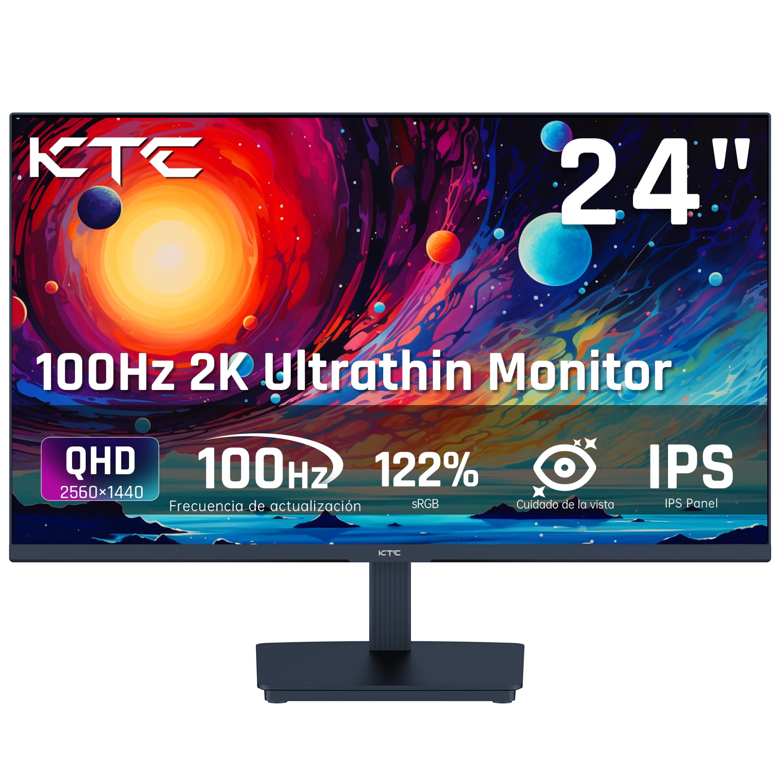 KTC Monitor 24 Inches, QHD 2K 100Hz IPS Monitor, 1300:1 Contrast, Anti-Blue Light Computer, 122% sRGB, Support Adaptive Sync, HDMI/DP/Earphone for Gaming and Office Working H24T27