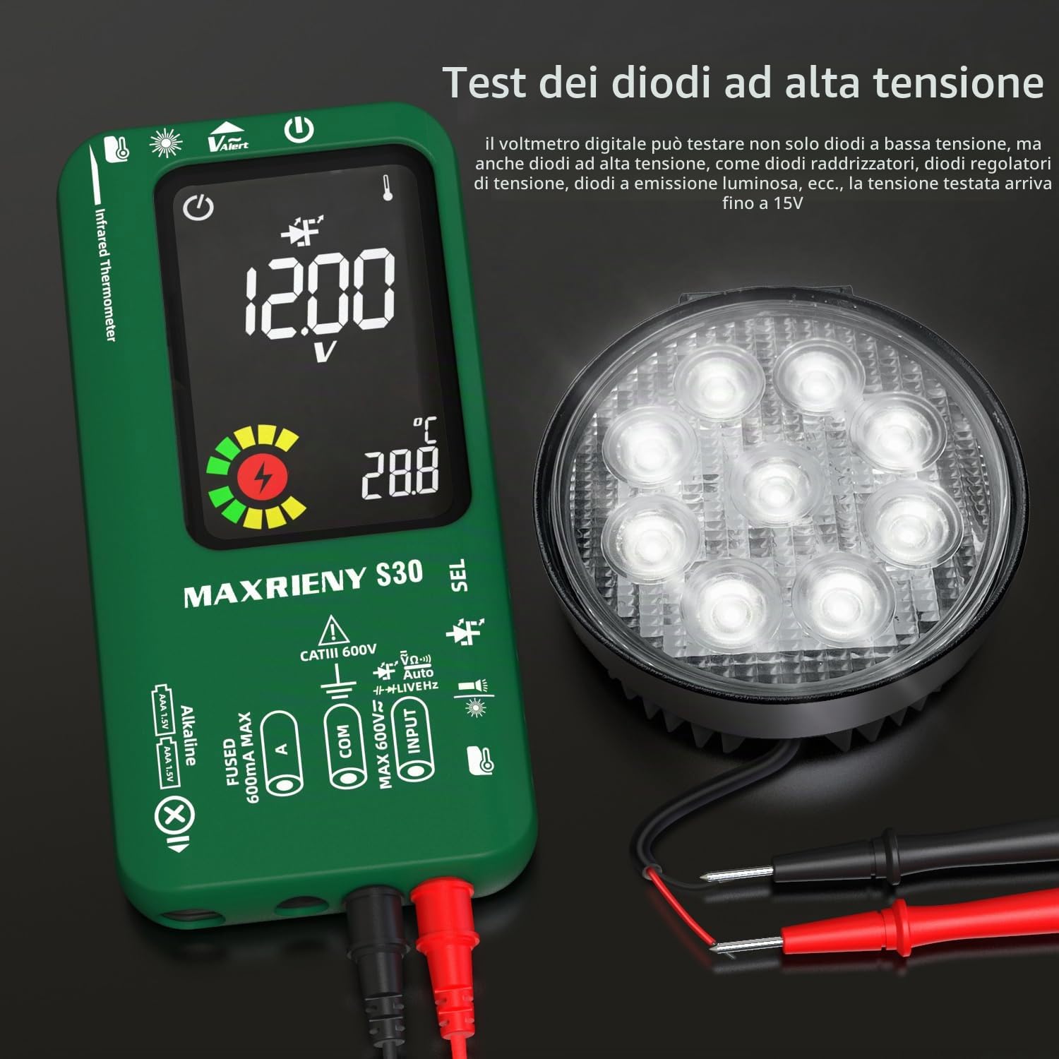 Multimetro Digitale Termometro a Infrarossi Ricaricabile Voltmetro Intelligente 9999 Conteggi Tester di Corrente Elettrica Capacità Diodo Tester di Tensione per LED Automotive Elettronico