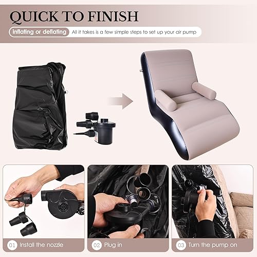 Miniatura 5 de STARBRILLIANT Silla inflable con bomba de aire, silla plegable para dormitorio y sala de estar, sofá interior con pasamanos (marrón)