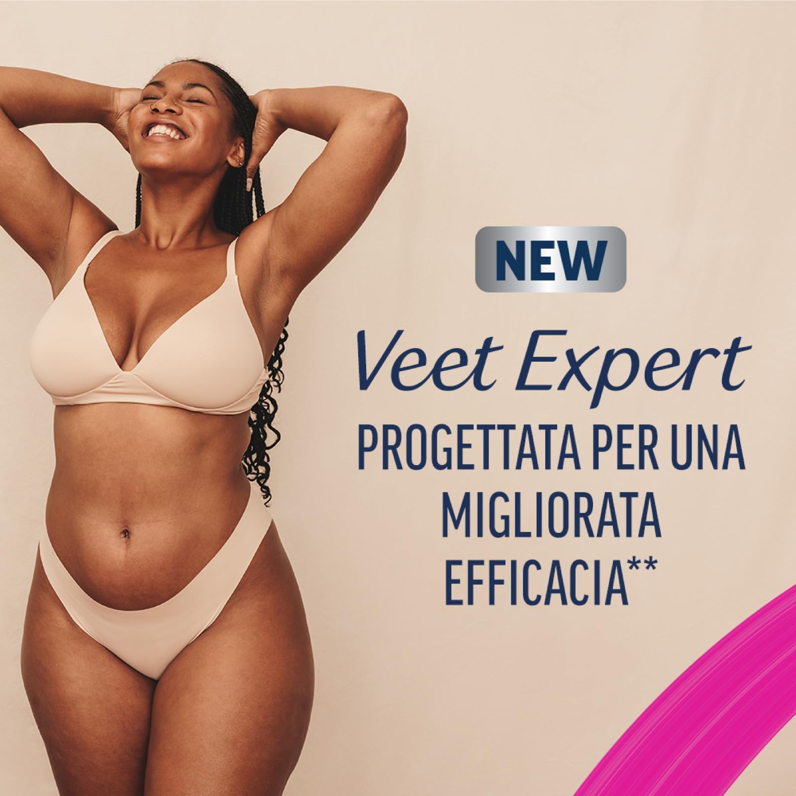 Veet Expert Strisce Depilatorie Gambe & Corpo Pelli Sensibili Formula con Olio di Mandorla Linguetta EasyGrip e Salviette Post-Epilazione Perfect Finish con Olio d'Argan - 4 Confezioni da 12 Strisce