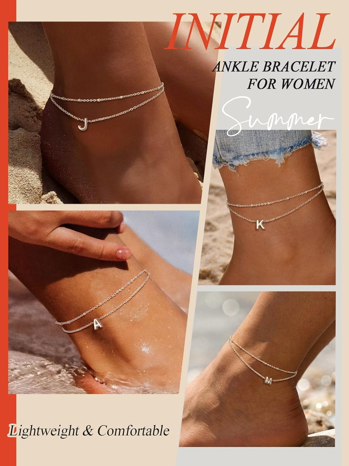 FaithHeart Initial Ankle Bracelets for Women, Waterproof 14k Gold Plated Initial Anklets Non Tarnish Stainless Steel Layered Anklet Summer Beach Foot Jewelry - Image 4