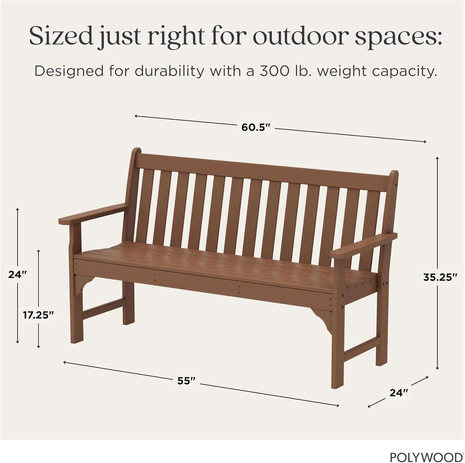 POLYWOOD GNB60TE Vineyard 60" Bench, Teak