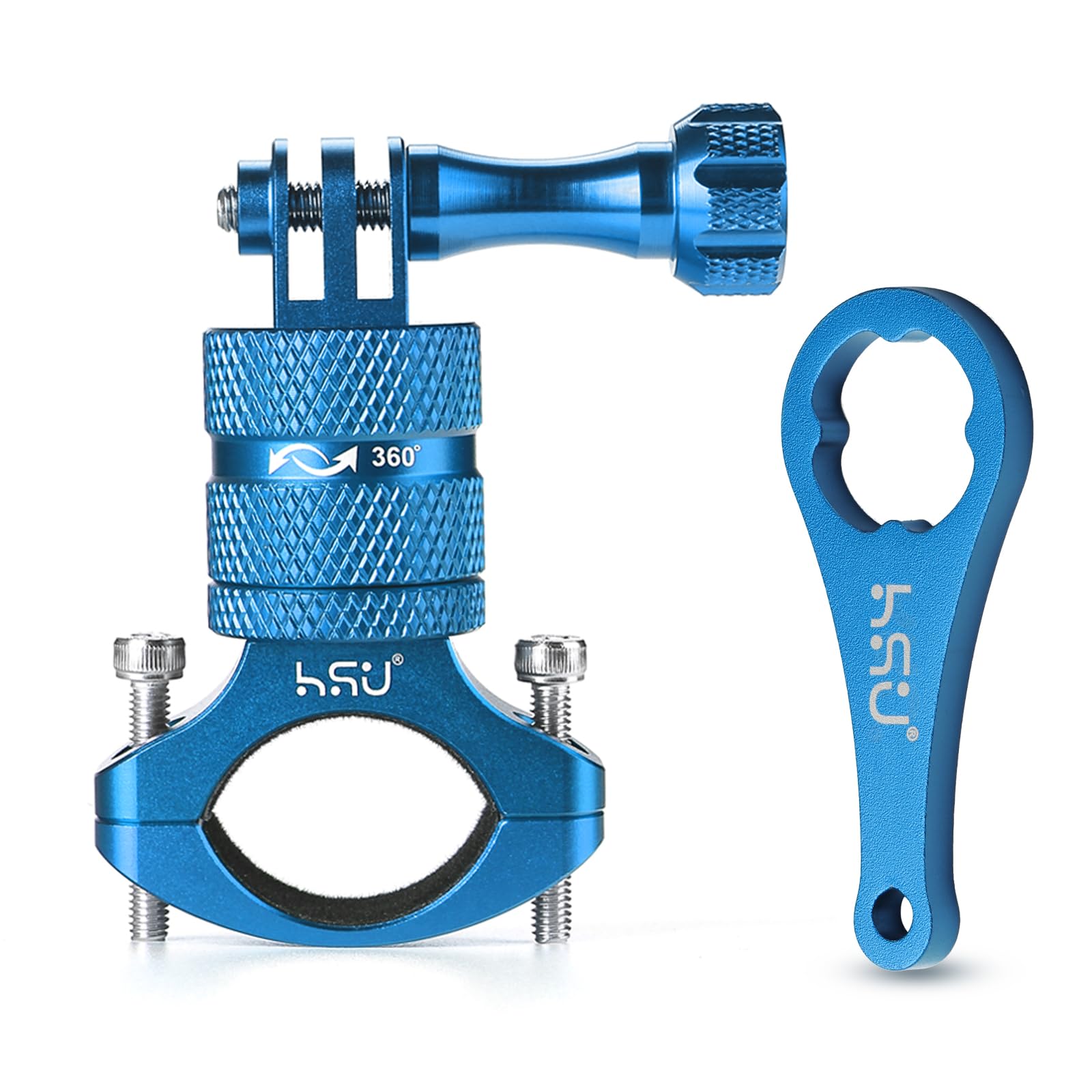 HSU Aluminum Bike Bicycle Handlebar Mount for Gopro Hero 13/12/11/10/9/8/7/6/5/4 Session SJCAM AKASO Campark and Other Action Cameras, 360 Degrees Rotary Mountain Bike Rack Mount (Blue)