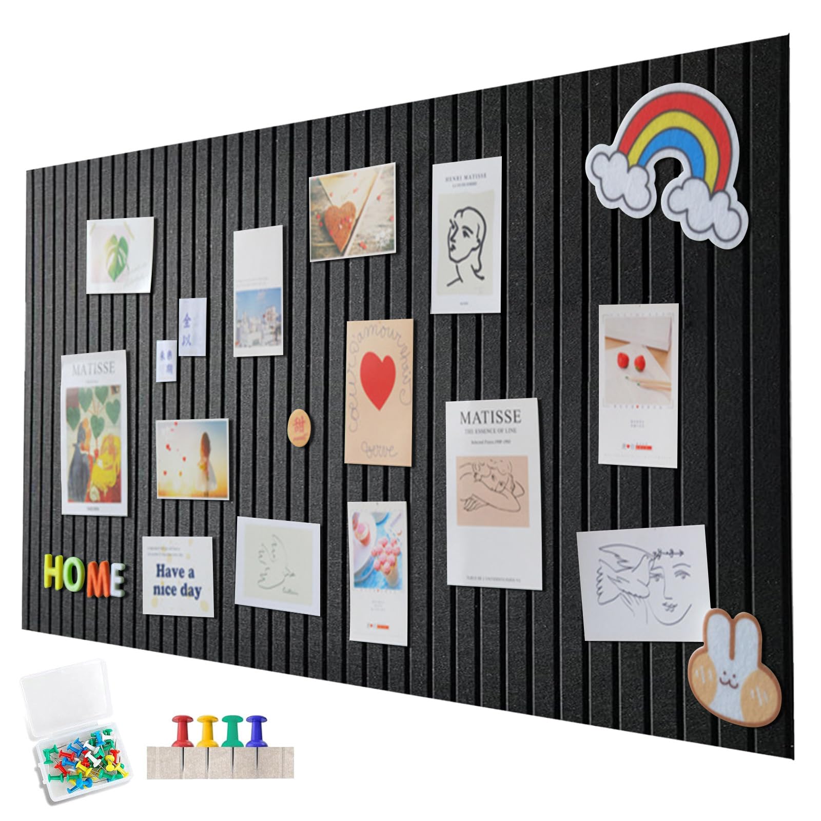 60 x 40 cm Felt Board, Large Felt Notice Board, Self-Adhesive, Decorative Felt Notice Board, 0.9 cm Thick, Foldable Photo Board, Memo Boards, Bulletin Board, Wall Decoration for Office, Kitchen, Black