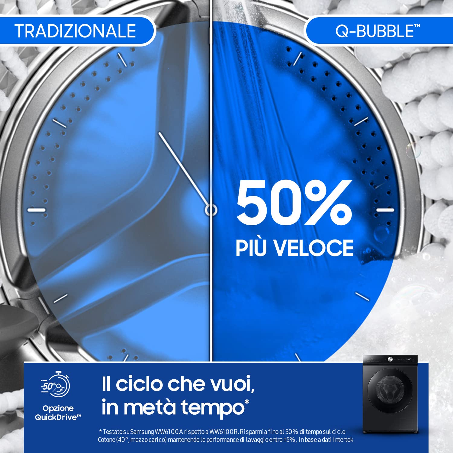 Samsung Lavatrice BESPOKE AI QuickDrive WW11BB944DGBS3 Libera installazione, 11 Kg, Classe A, Wifi, Vapore, Carica Frontale (Ricondizionato)