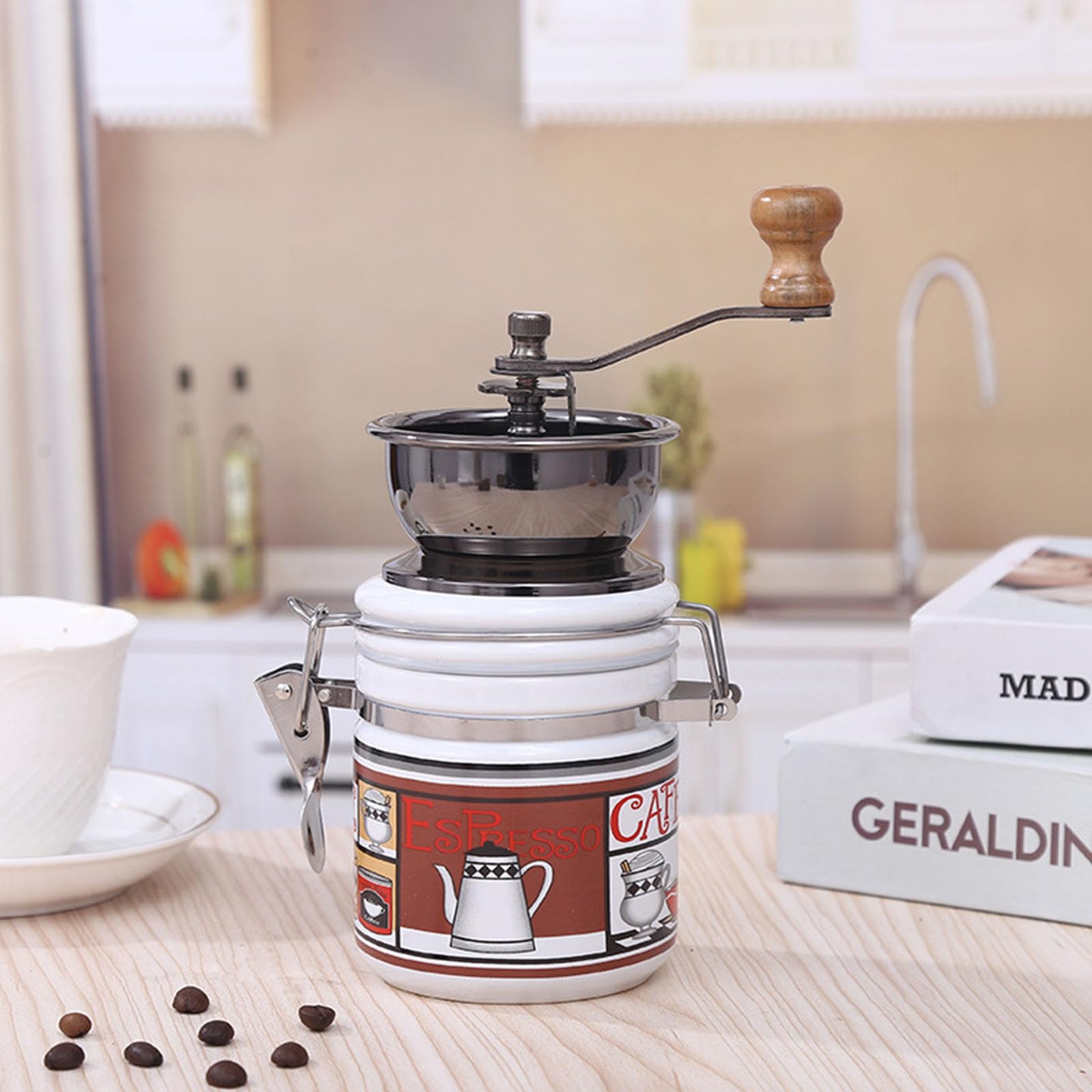 Molinillo de café de mano estilo vintage con manivela y grosor de molido ajustable for el hogar o viajes.(Brown)