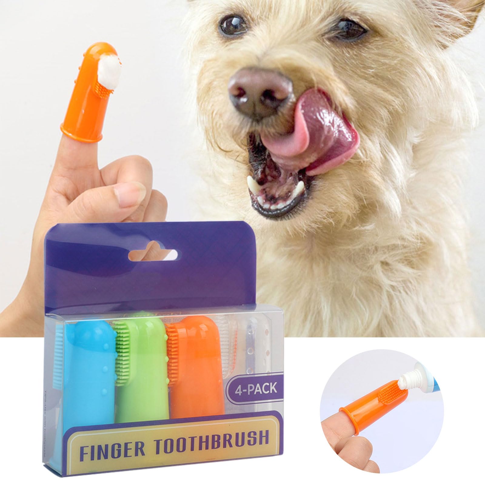 4pieces Handhold Pet Finger Toothbrush Small Head Toothbrush Dogs Brush Bad Breath Teeth Care Tool Dog Finger Brushes for Small Dogs Dog Fingerbrushes Toothbrush