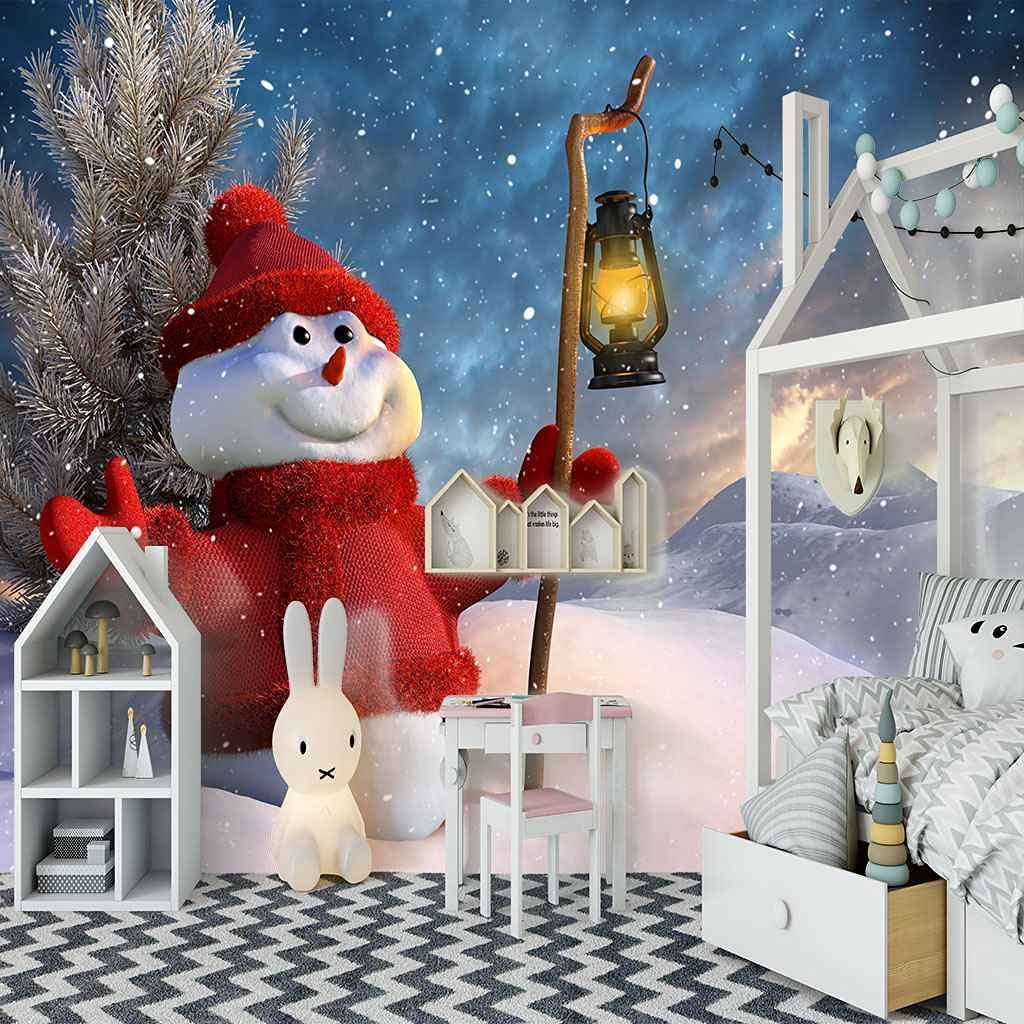 3D Pupazzo Di Neve Di Natale Del Fumetto Carta Da Parati Per Porte